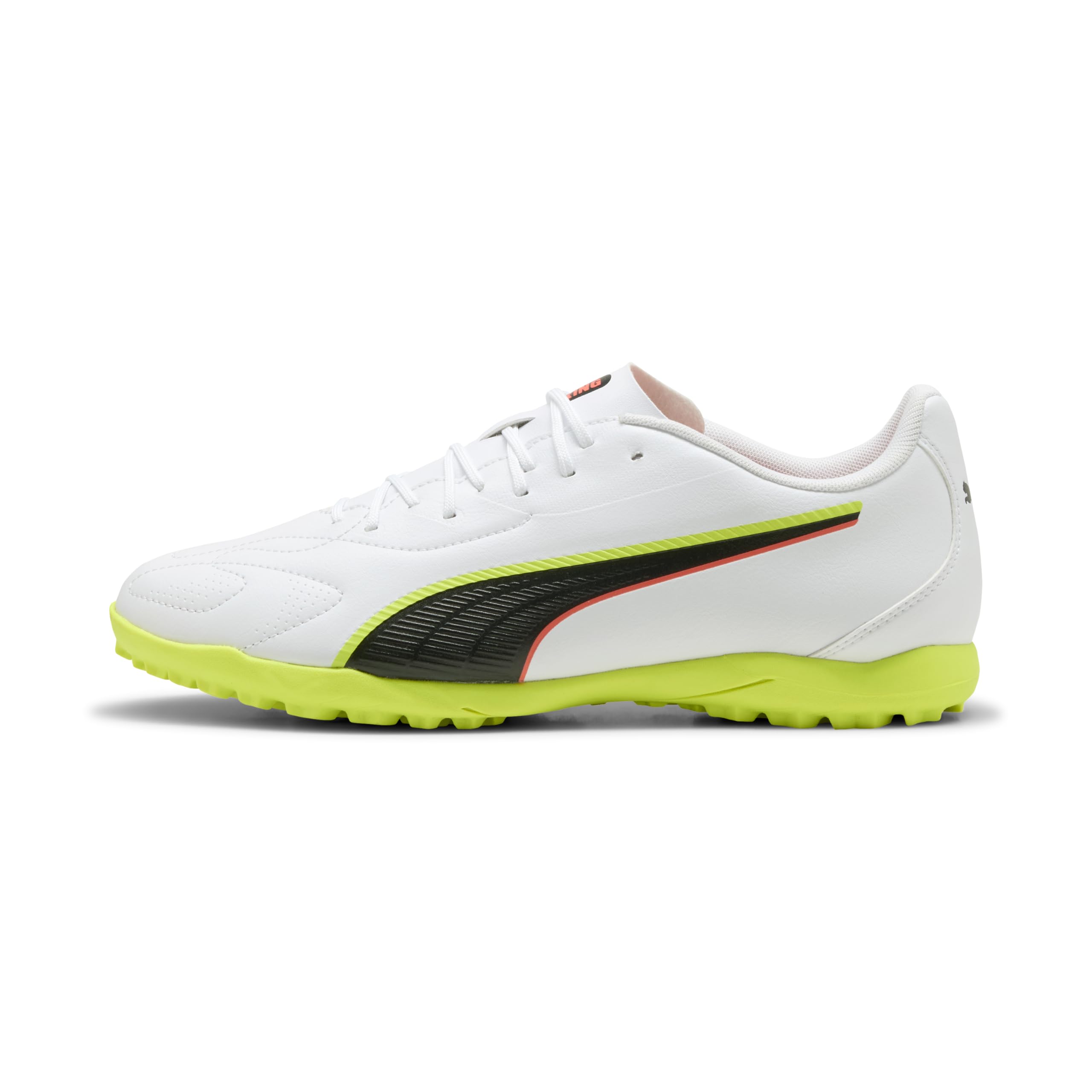 PUMA Unisex King 20 Play Turf Football Boots, PUMA White-Glowing Red-Yellow Alert, 3 UK