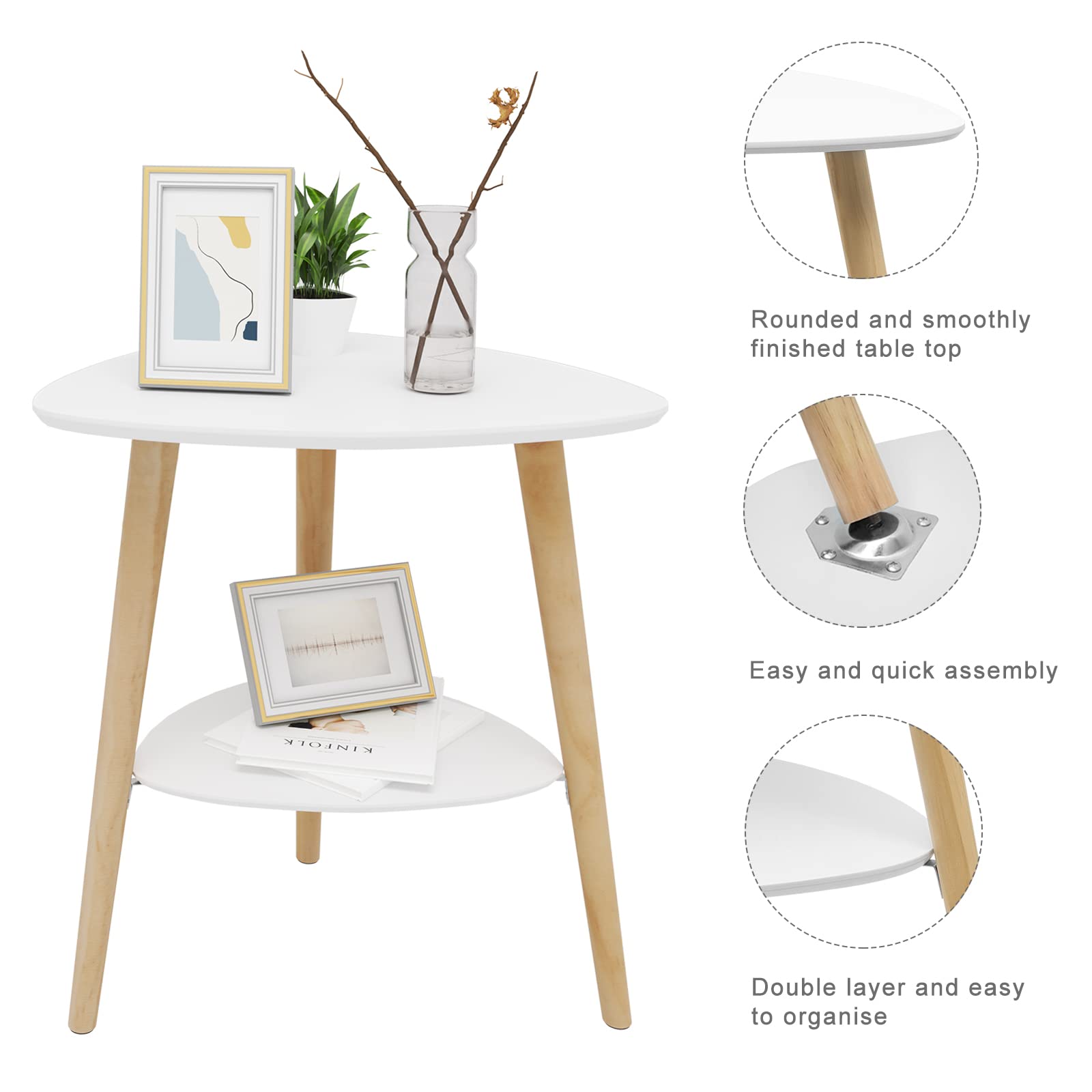 EUGAD Mesa Auxiliar de Madera Mesita de Café con 2 Estantes MDF 50x40x55 cm Blanco 0063ZZ