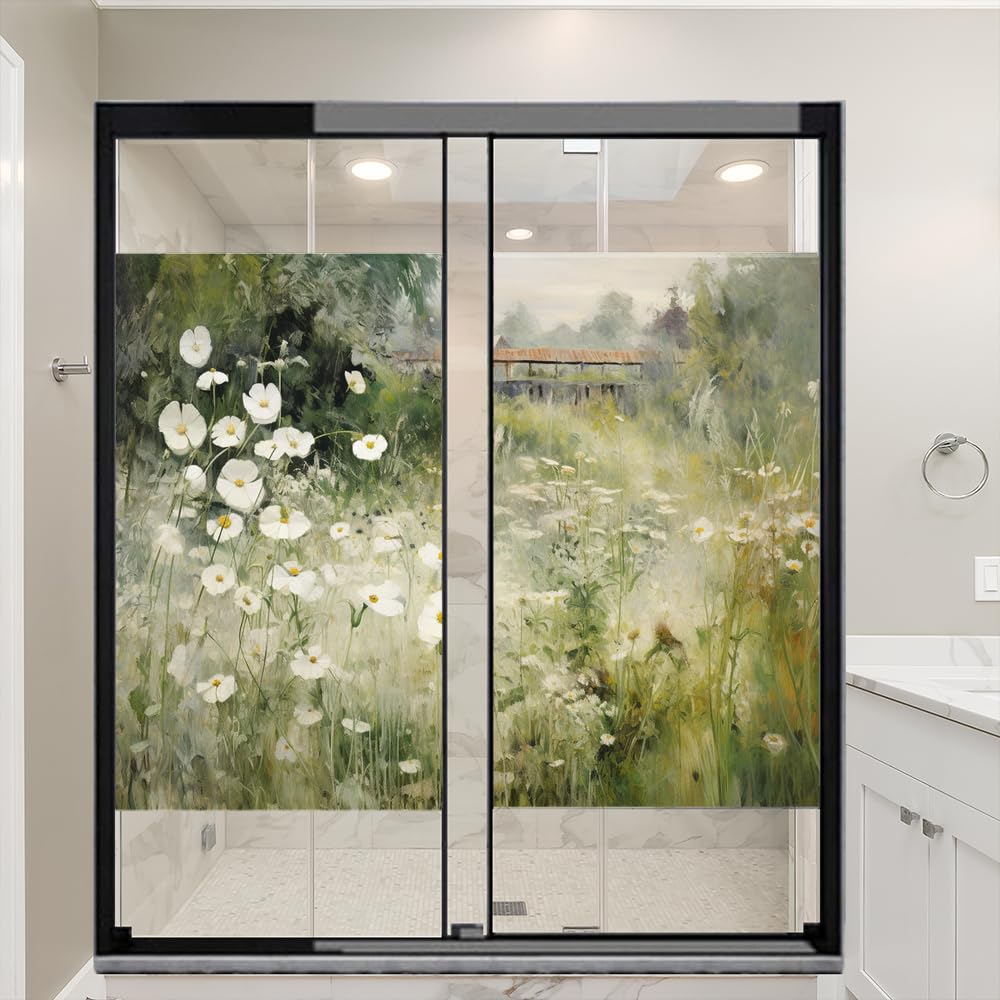 Biała witrażowa folia okienna w stylu retro, dekoracja wiejskiego domu, nieprzylepna osłona szklanych drzwi, naklejki na wiejskie dekoracje do kuchni i salonu, 80 x 140 cm (2 sztuki)