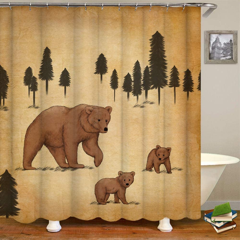 Buy RnnJoile Bear Shower Curtains Rustic Animal Bath Curtain Set Mom