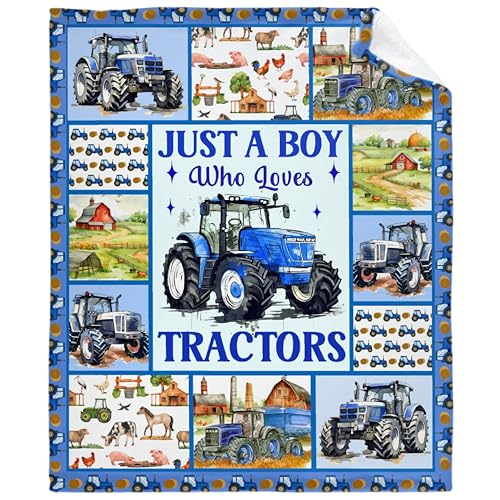 Tractor Blanket Farm Truck Blanket Gifts for Boys Kids Just A Boy Who Loves Tractors Blanket Super Warm Soft Throw for Bed Camping Sofa Decor Trucks Car Lover Gifts 30''x40''-XS