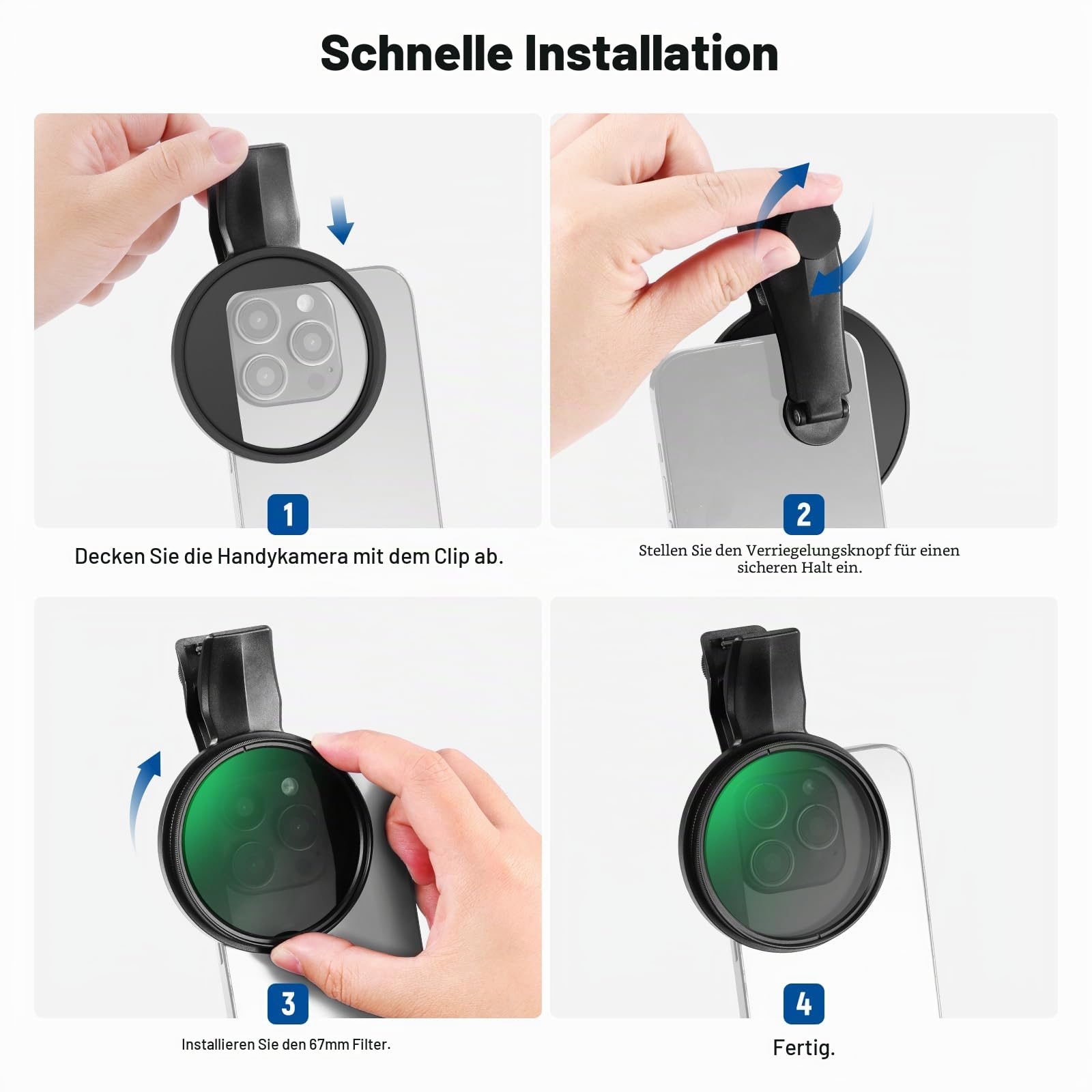 NEEWER 67 mm Clip On CPL Filter, zirkularer Polarisationsfilter für Smartphone Kameras, Fotografie Zubehörset, kompatibel mit iPhone 17, 16, 15 Pro Max Plus, 16e, 14, 13 mini, FL-B23
