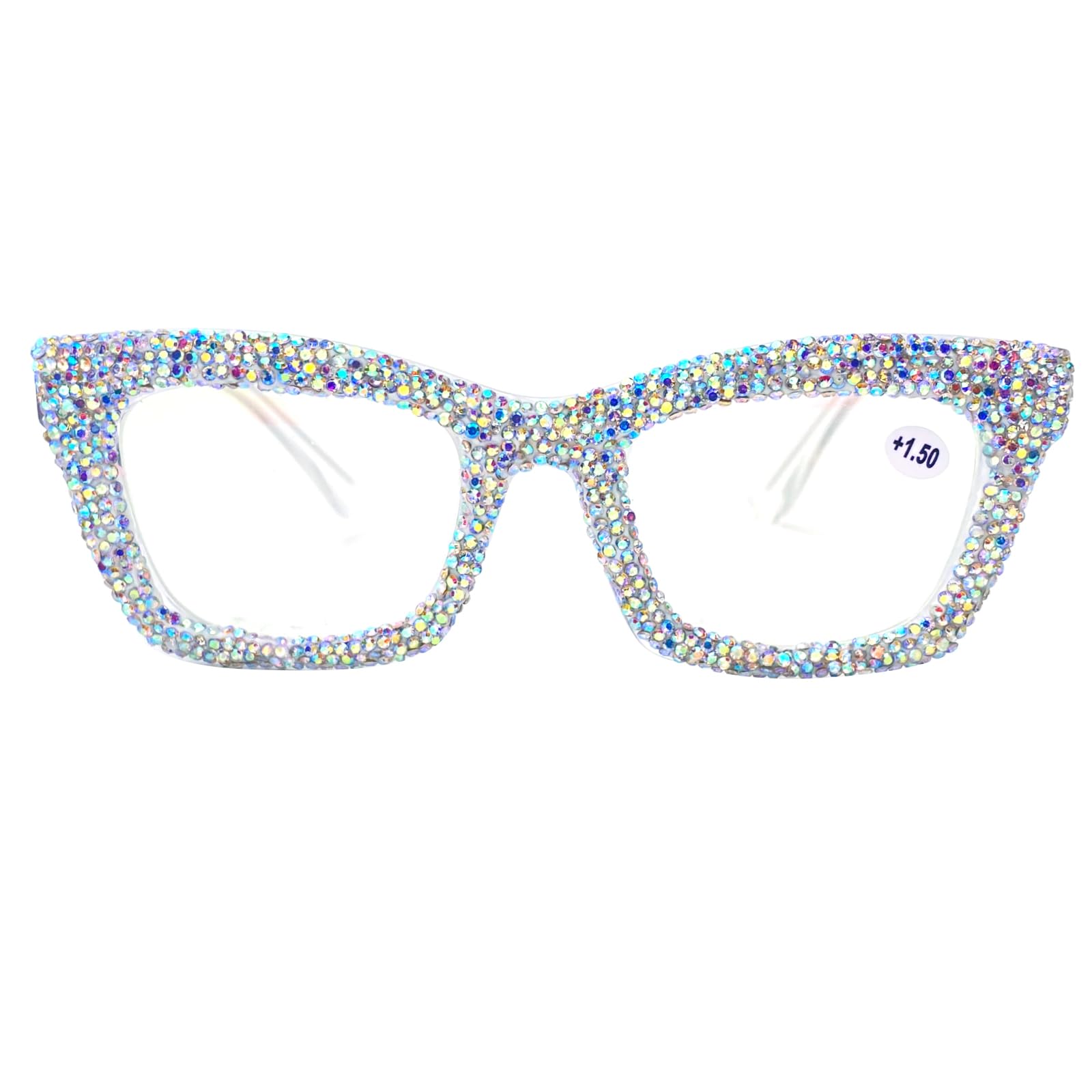 mincl Oversized Oprah style Bling Rhinestone Square Reading Glasses For Women Shiny Diamond Blue Light Blocking Eyeglasses (clear, Magnification 3.0)