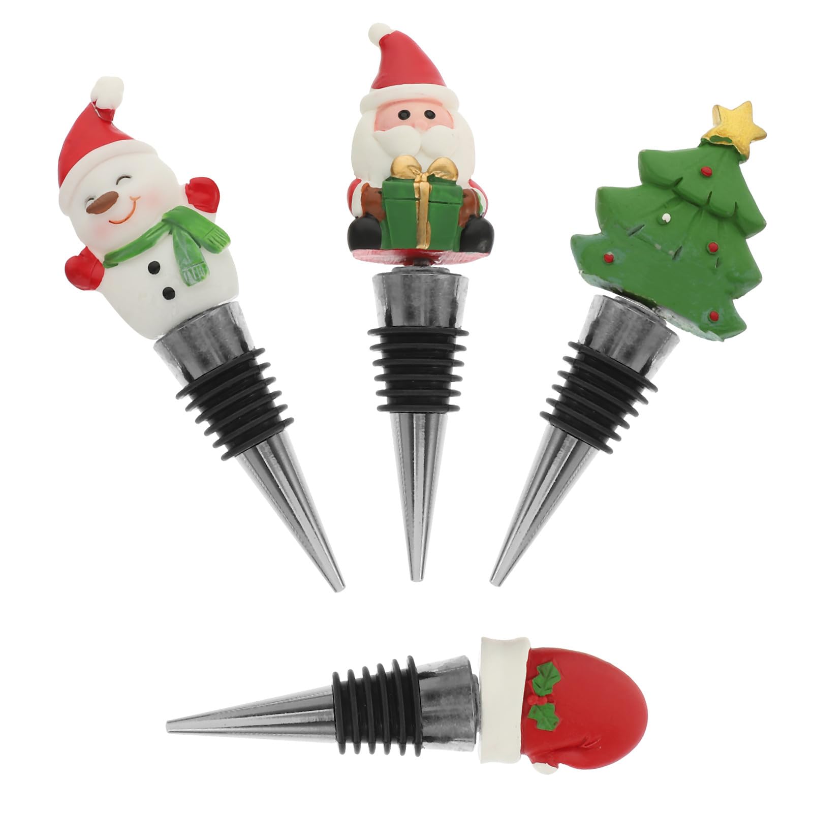 Tapones de vino metálicos POPETPOP, set de 4 piezas navideñas para un sellado hermético duradero