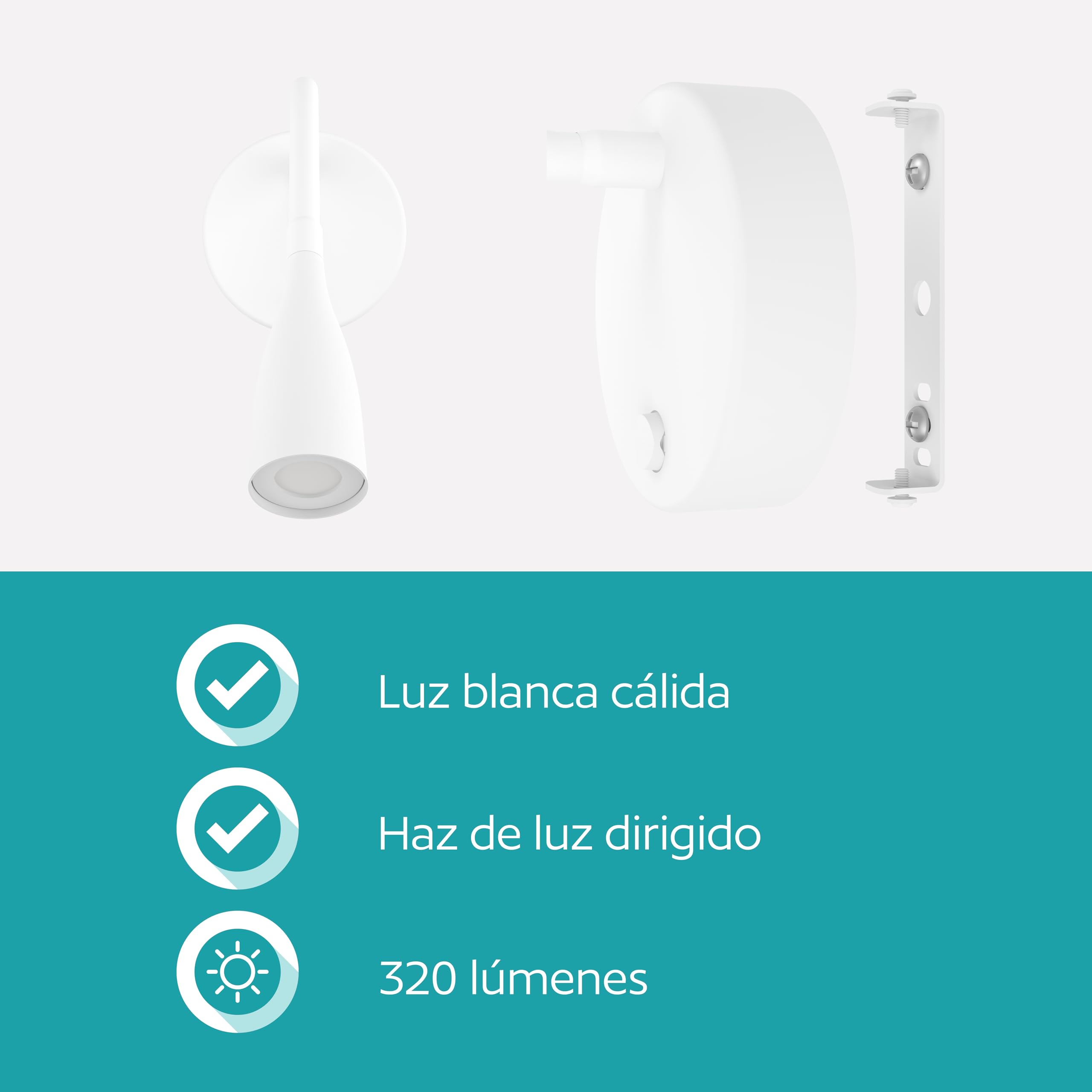 Eglo Olivandino Lámpara LED de pared, diseño cuello cisne, lectura, montaje | en cama con interruptor, para dormitorio, metal y plástico blanco, blanco cálido