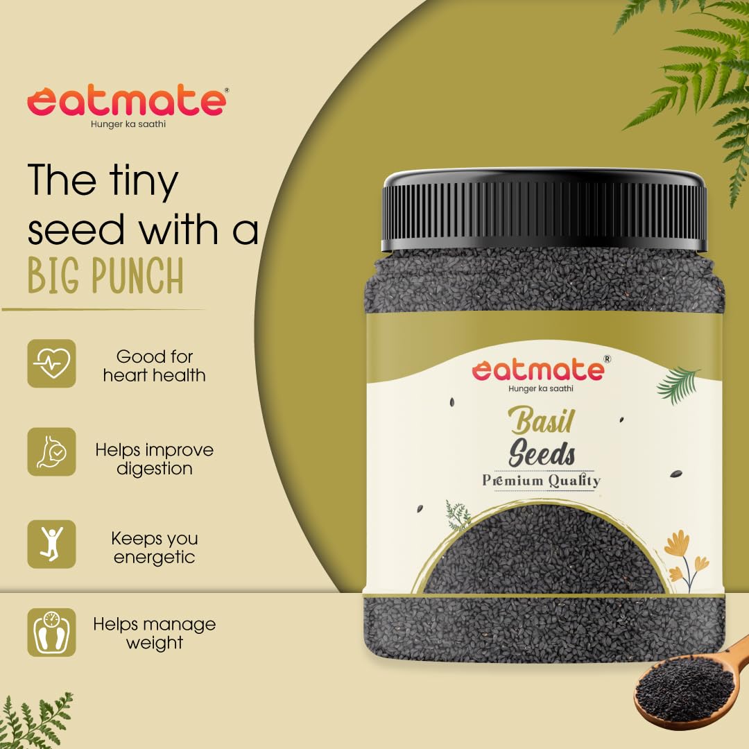 Eatmate Premium Basil Seeds Jar Pack | Raw Sabja Tukmaria Beej Rich in Fiber, Protein & Minerals | Natural Low-Calorie Seeds for Drinks, Desserts & Healthy Recipes (1 KG) 3