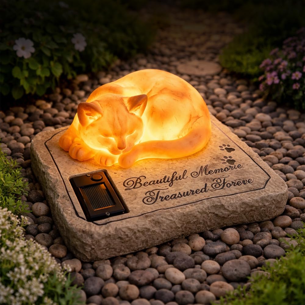 Carchistan Solar Light Cat Memorial Garden Stones - memorials and funerary pet | Mubboo