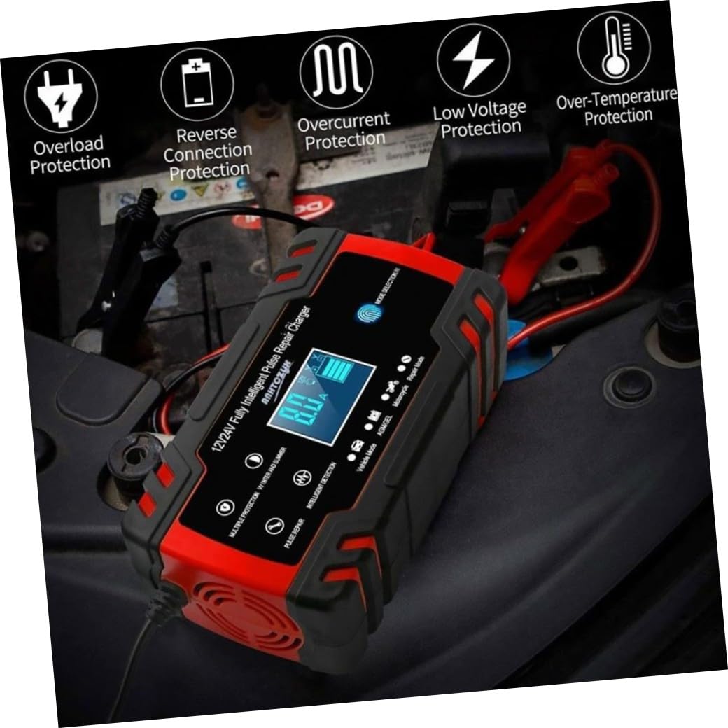 UKCOCO Caricabatterie Intelligente per Auto Riparatore di Batterie Impulsi Manutenzione di Caricabatterie per Veicoli Elettrici e Agricoli