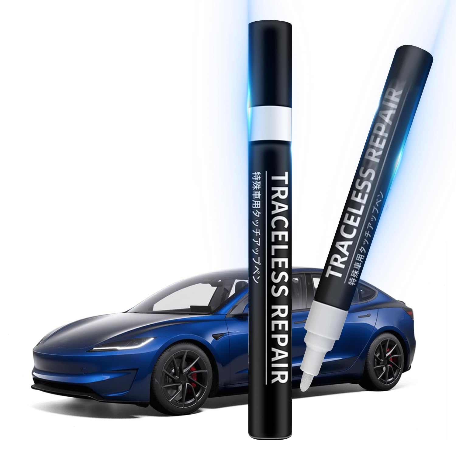 Lakier do Tesla Model Y 3 X S zestaw naprawczy do lakieru, pisak i pędzel 2 w 1, farba samochodowa do naprawy krawędzi, zadrapań, 1 sztuka (Deep Blue Metallic PPSB)