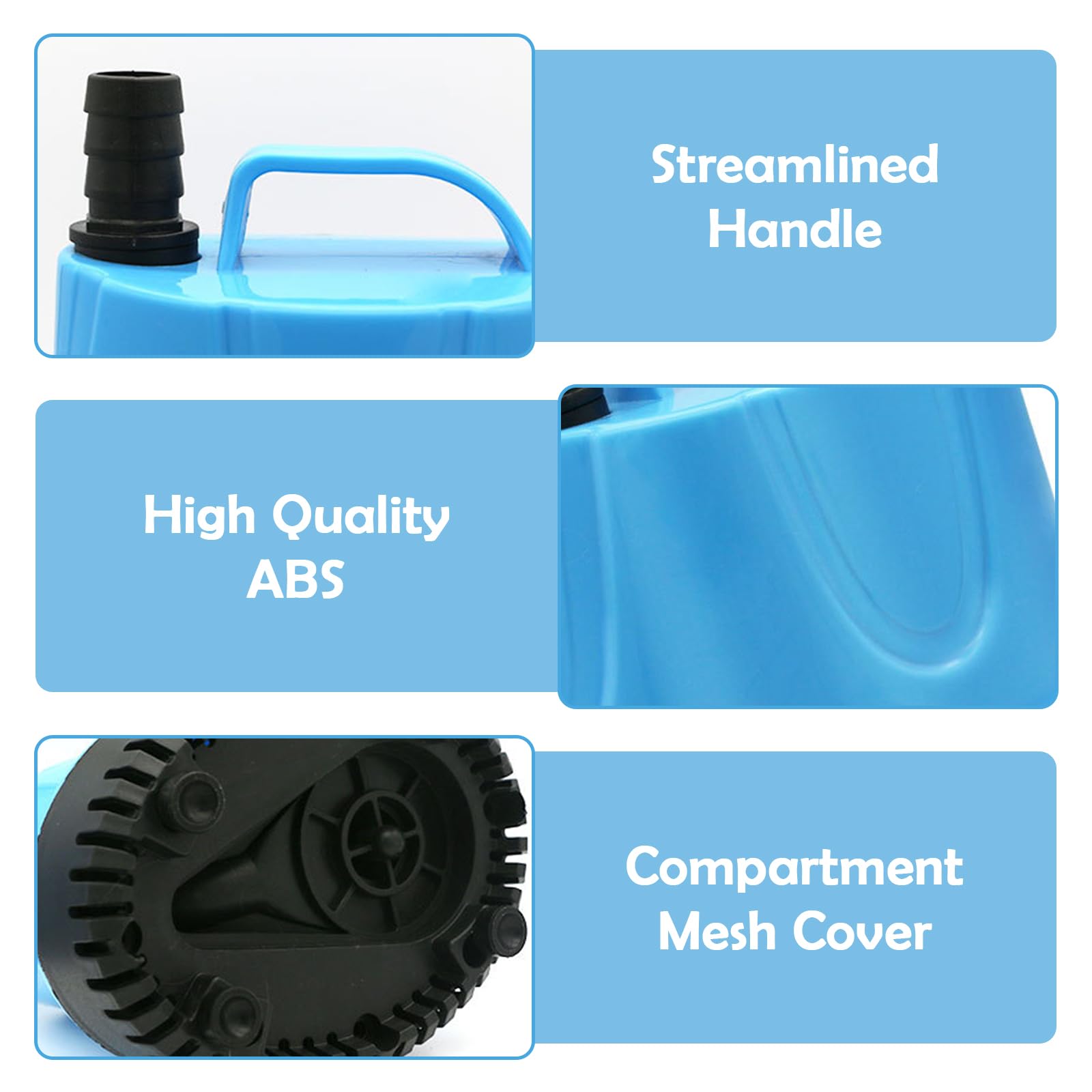 Mini pompa wodna 20W 1500 l/h, pompa zanurzeniowa z 3 dyszami i 1,5 m wężem, ultra cicha pompa do akwarium, fontanny, ogrodów, stawów, fontann (niebieska)