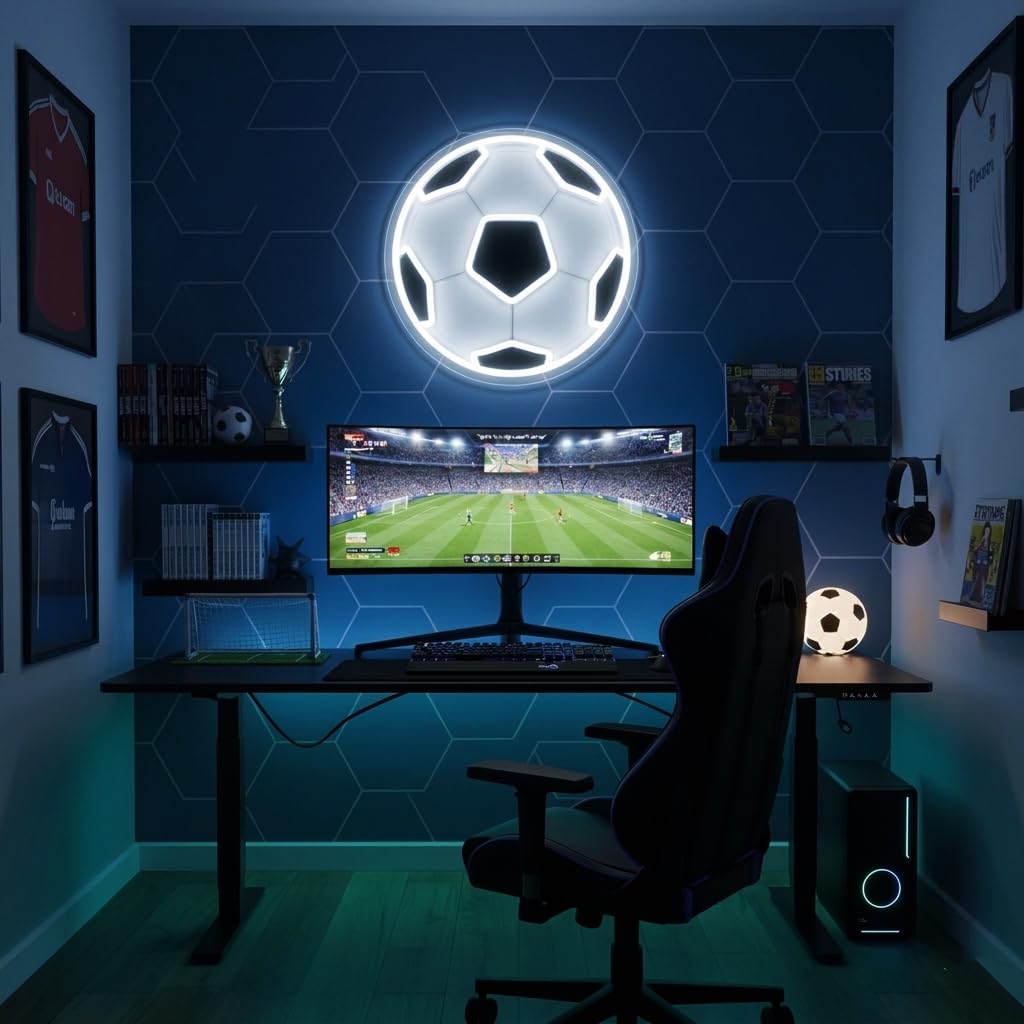 Letrero de neón de fútbol para decoración de pared, luz nocturna LED regulable, luz de neón deportiva alimentada por USB para dormitorio, decoración de sala de estar, fiesta de cumpleaños, regalos de