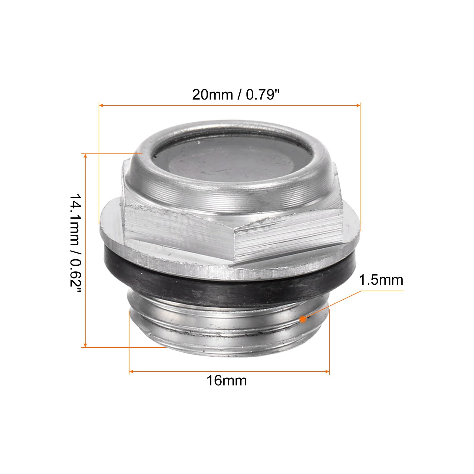 QUARKZMAN Vetro Spia Olio Compressore Aria 16 x 1.5mm Filettatura Maschio Indicatore Plastica Livello Vista Liquido Lega Alluminio
