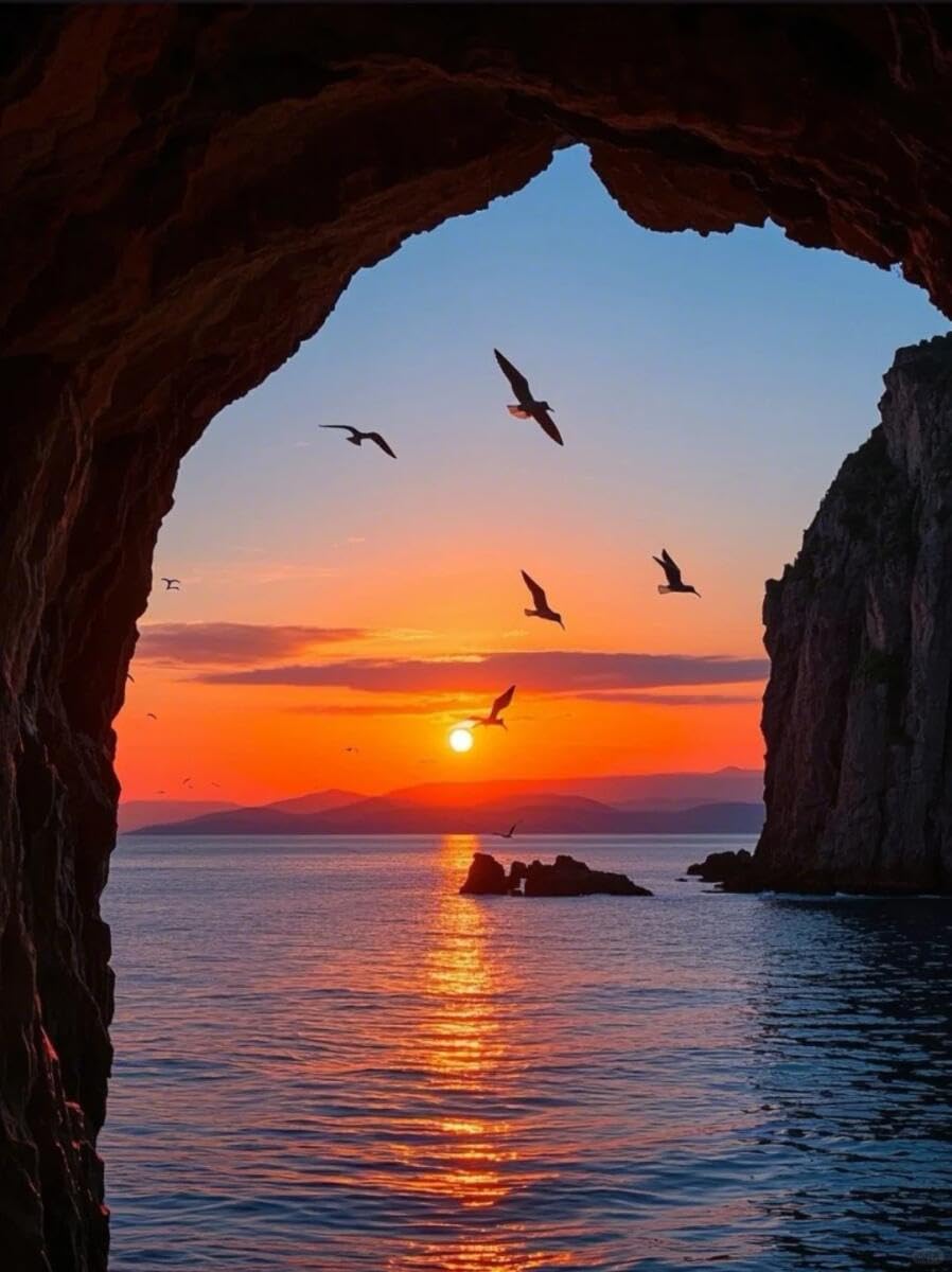 Henypt Bordado Punto De Cruz Kit Completo Paisaje De Atardecer En El Mar 14Ct Bordado En Cruz Completo Con Hilo Y Tela Impreso Para Adultos Niños Principiantes 60x80cm