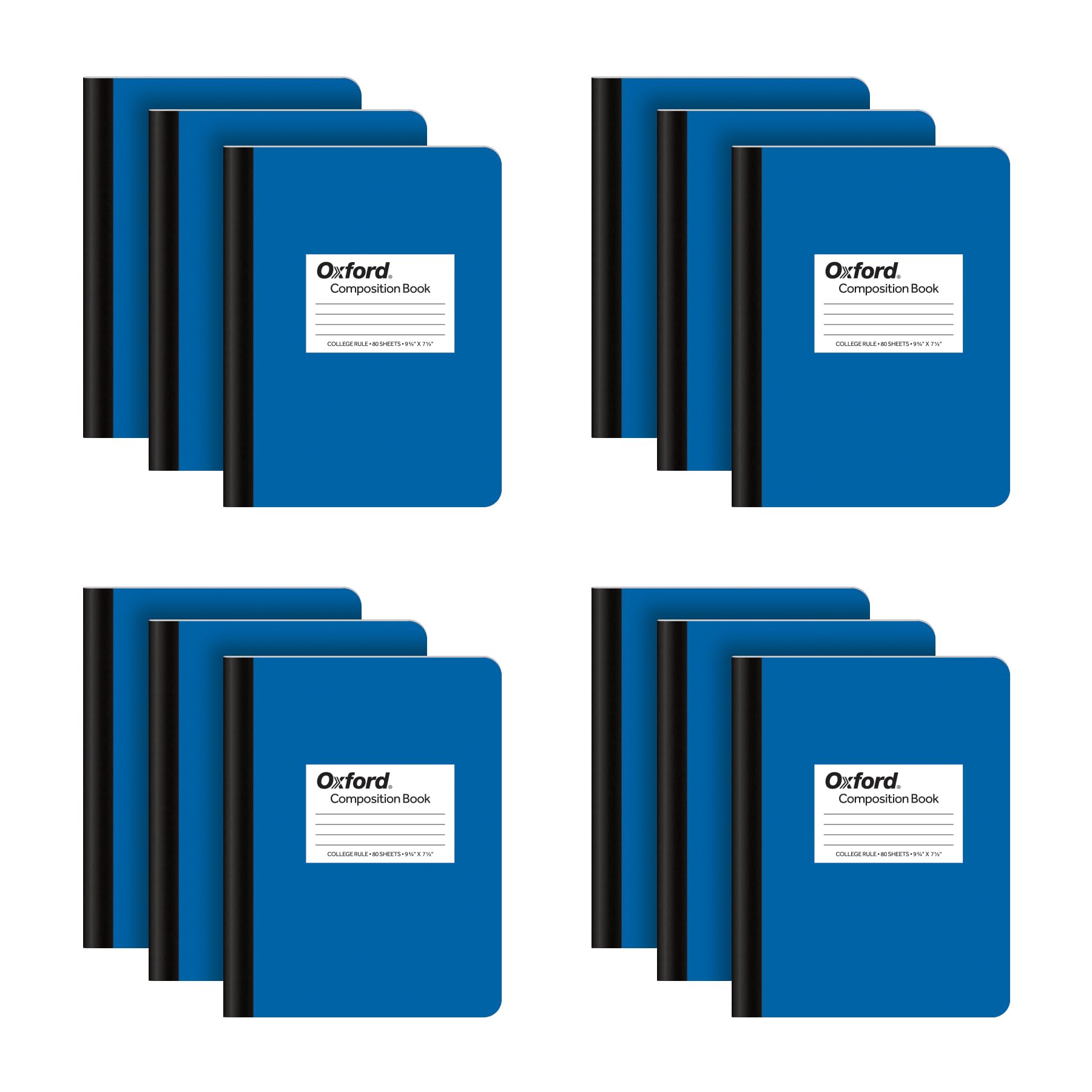Oxford Composition Notebook 12 Pack, Notebooks for School, School Supplies, Journal for School Notes, College Ruled Paper, Writing Book, 7.5 x 9.75 Inches, 80 Sheets, Blue Covers (63742)
