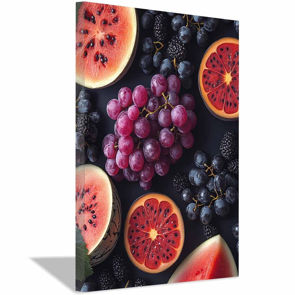 TERUEA Lienzos Decoracion Pared Salon Patrón de Frutas Rojas arte pared para baño, sala estar, dormitorio, moderno, yoga,decoración de（Rojo-40x60cm1 Enmarcado