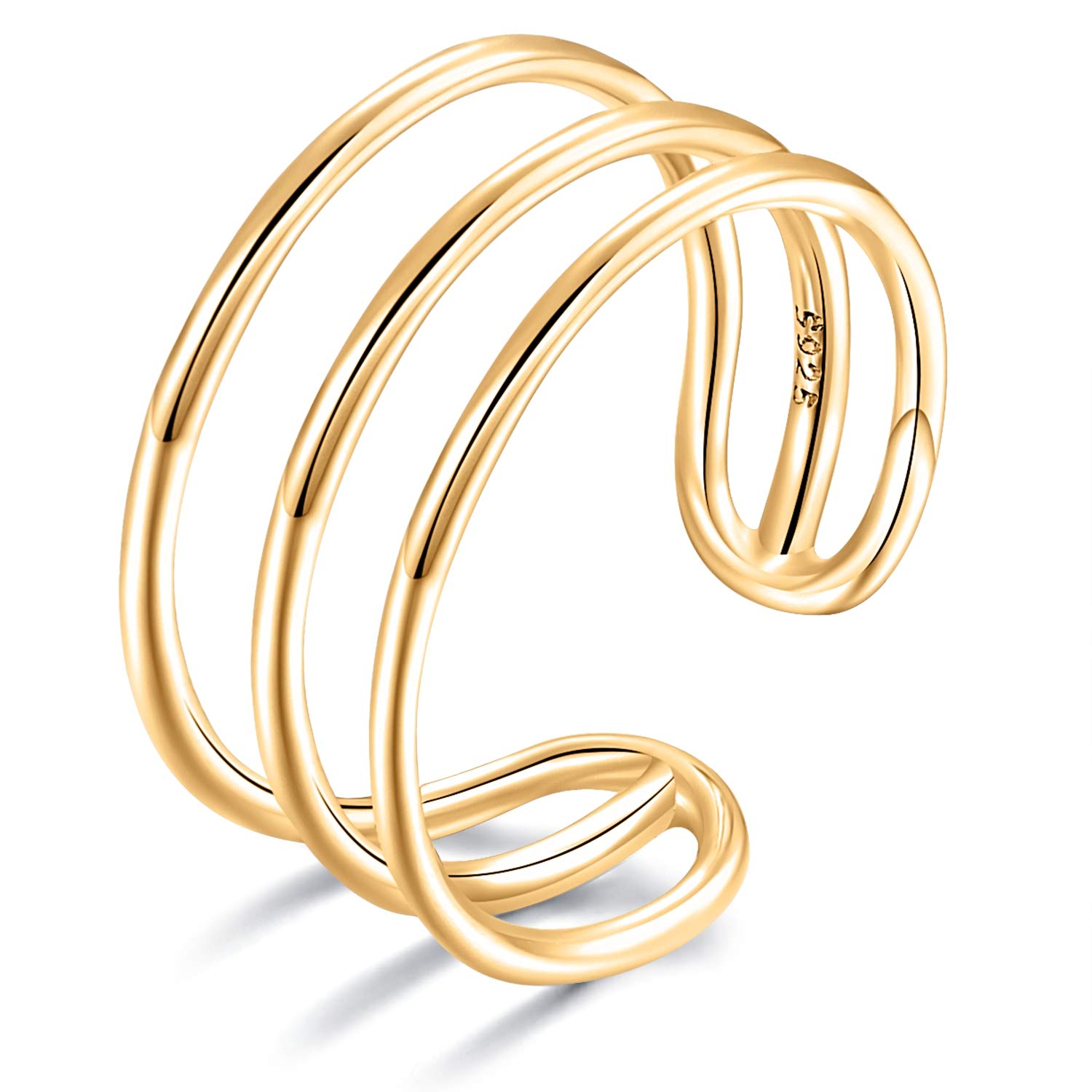 LEMON GRASS Sterling Silver Simple Band Ring Open Ring Ajustable Wide Band Line Rings