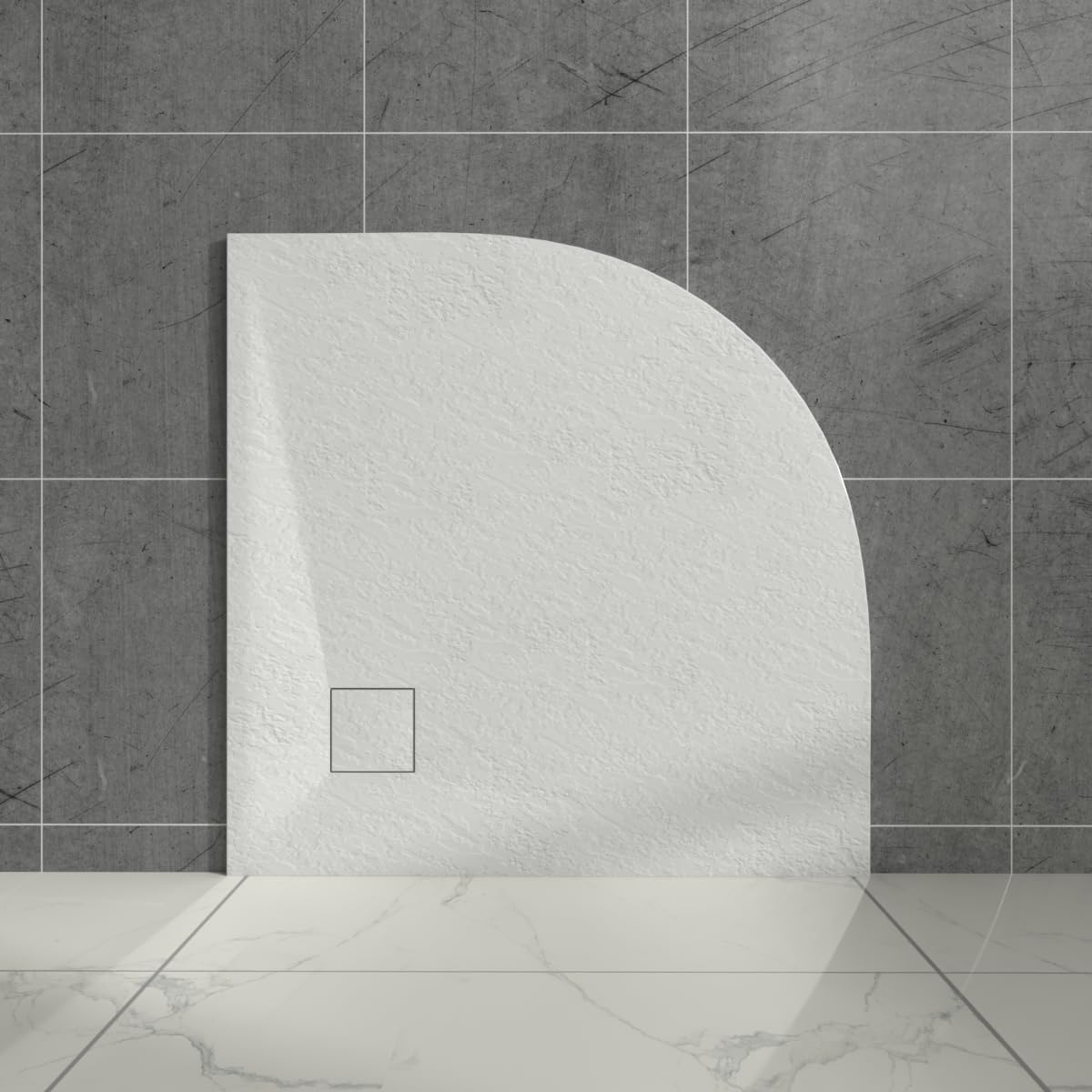 Aquariss White Quadrant 800X800mm Shower Tray With Waste Trap Slate Effect Slip-Resistant Cubicle Base For Bathroom Enclosure Wetroom