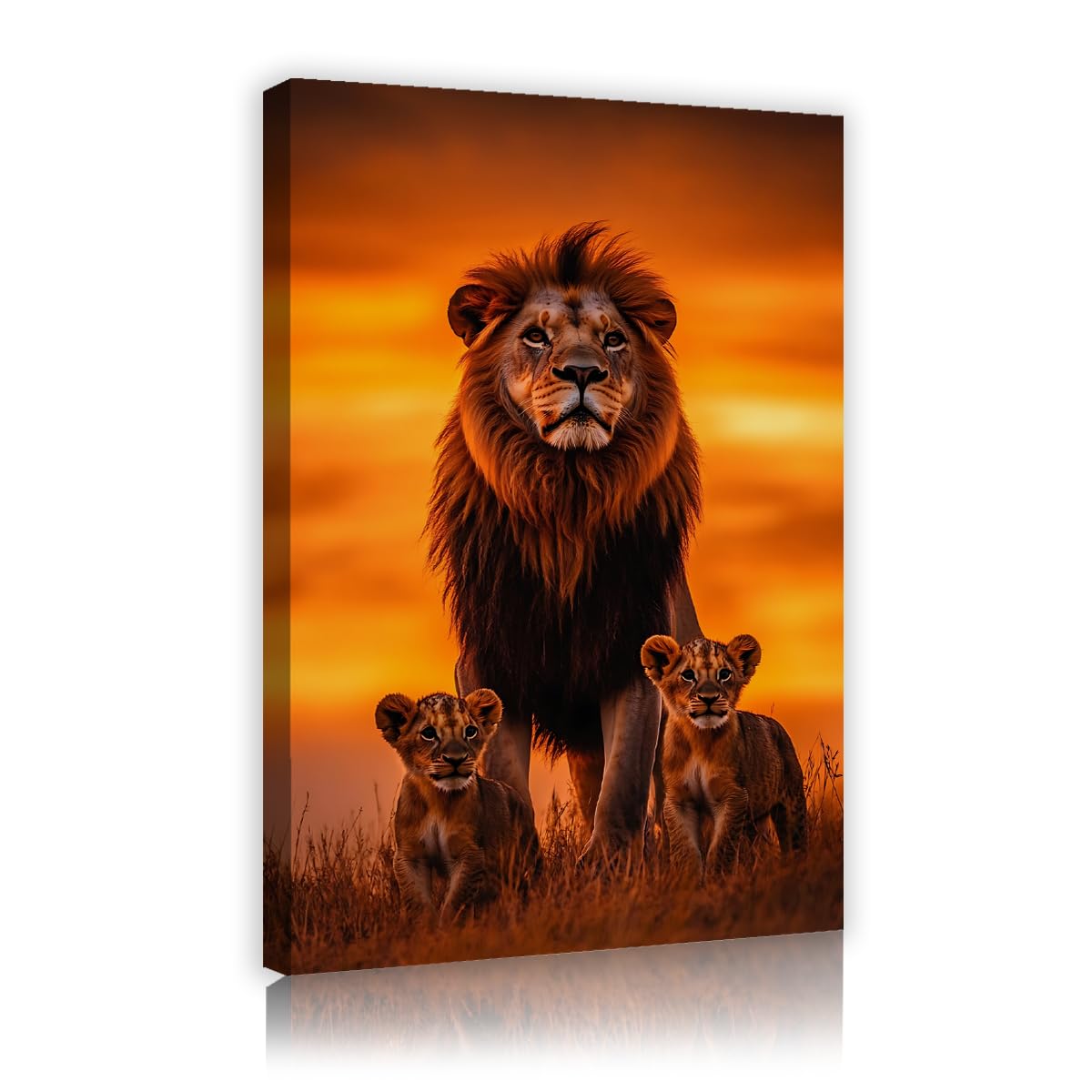 CHERHERART Wildlife Family Wall Art Poster Picture Wall Decor for Living Room Lion African Savannah Sunset Canvas Prints Painting Artwork 80x120cm Innerframe