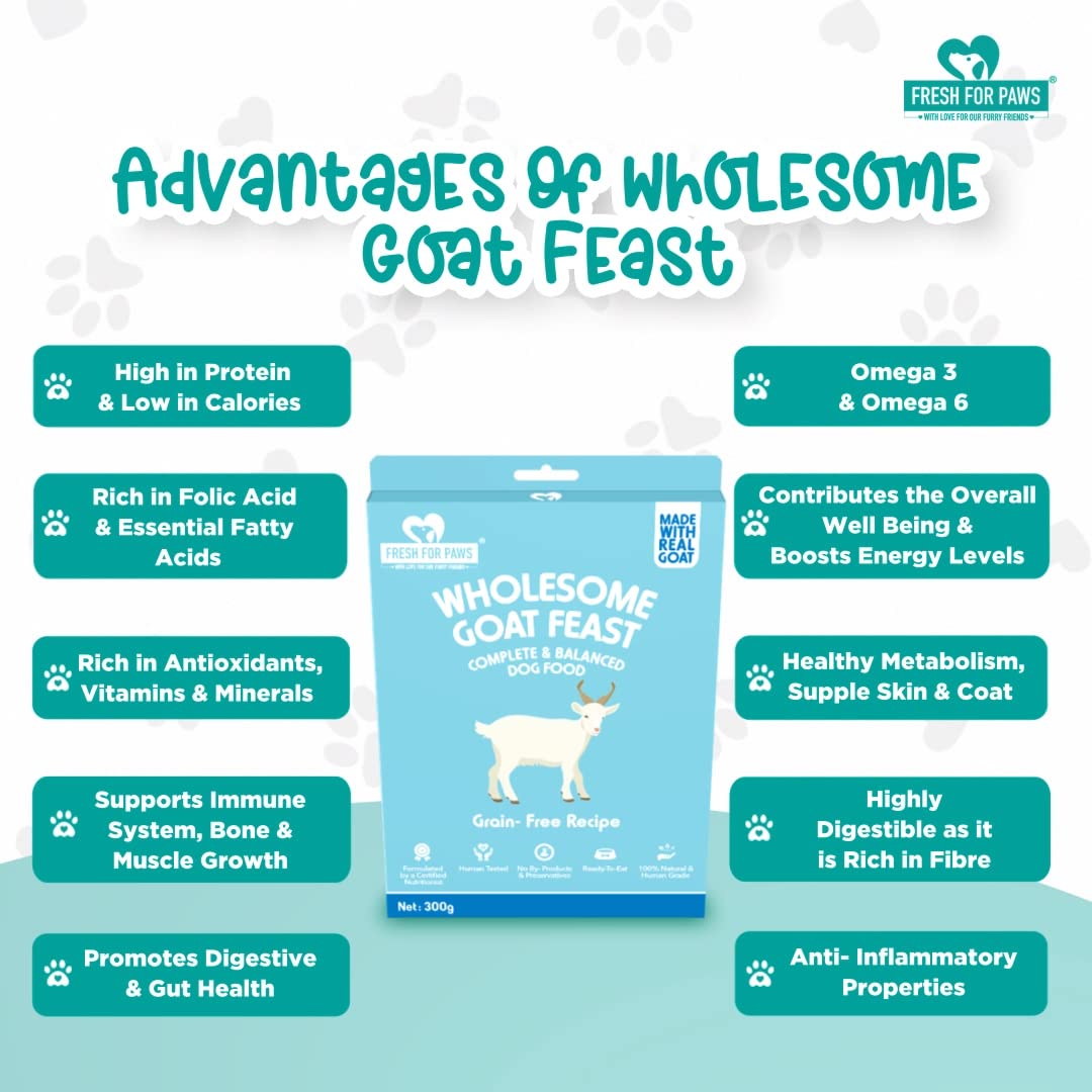 FRESH FOR PAWS 100% Natural&Human Grade Wholesome Goat Feast Fresh Wet Dog Food Ready to Eat|Complete&Balanced Meals for Dogs with Healthy Fats&High Protein|All Breed|100 Gm Pack of 2,All Life Stages 3