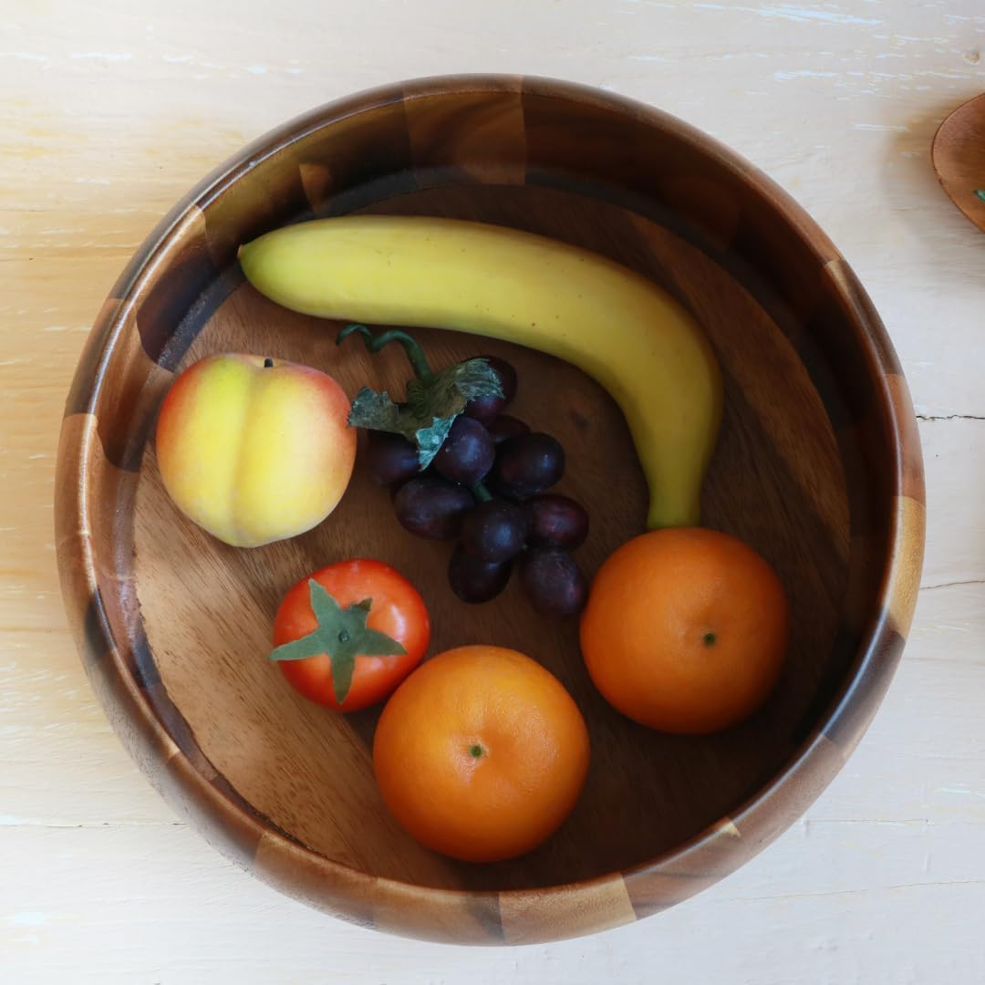 Ensaladera Grande De Madera De Acacia De 30 Cm (12 Pulgadas) - Bol De Madera Artesanal para Servir Frutas Y Ensaladas, 15 Cm (6 Pulgadas) De Profundidad, Recibir Invitados Y