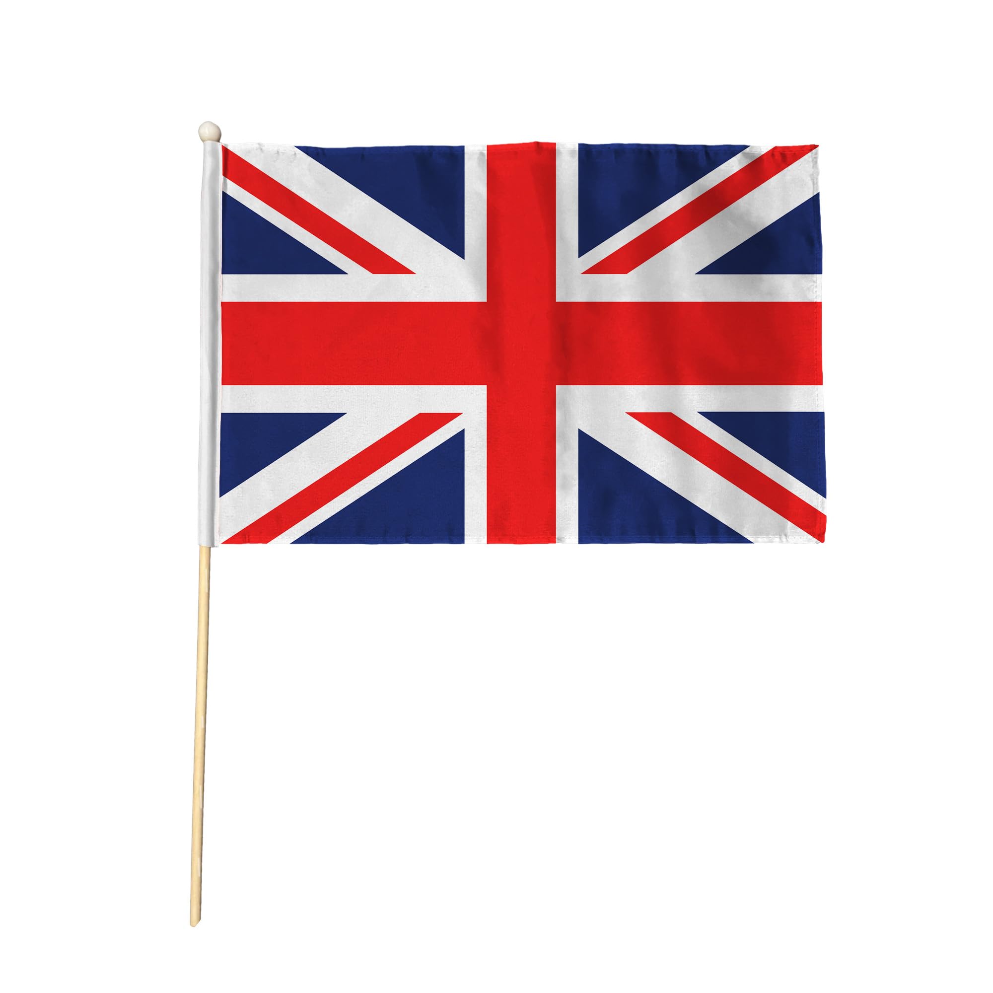 Flagtex Union Jack UK Hand Waving Flag (18x12 Inch Large) - Premium Wooden Stick Hand Flag Big Size Natural Wood Pole British National Flag Events