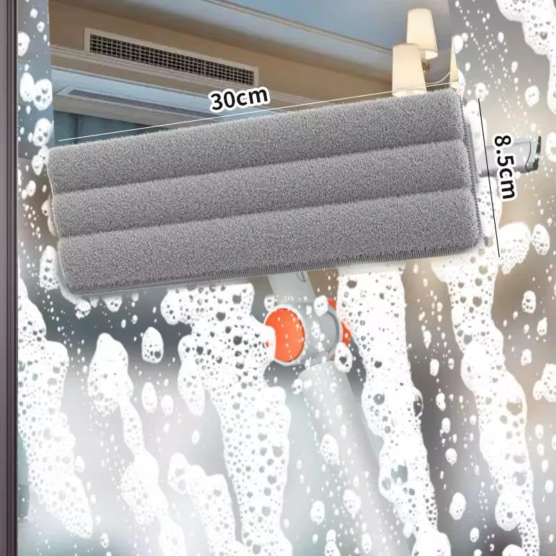 Image of SYSVENT The Future Flat Floor Cleaning Mop with 360 Rotating Head & Dual-Sided Microfiber Pad | Extendable Handle (59-75 cm) with Built-in Scraper | for Tiles, Wooden Floors, Marble & Home Cleaning