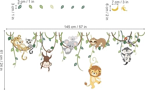 Miniatura 7 de decalmile Calcomanías de pared de animales de safari, selva, elefante, jirafa, pegatinas de pared, habitación de bebé, habitación de niños,