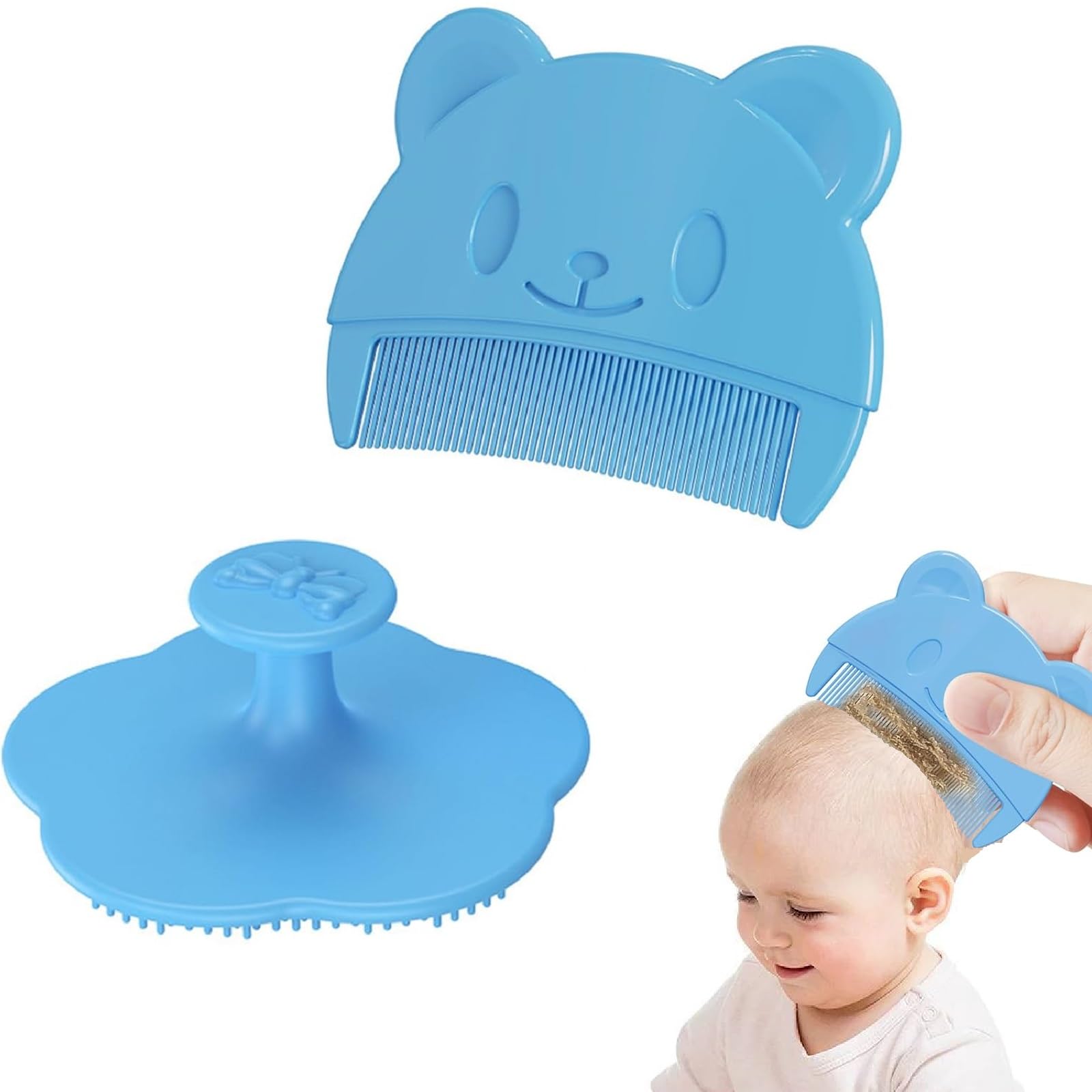 Set Spazzola E Pettine Per Crosta Lattea - 4 Pezzi Morbidi, Per Neonati, Blu - Foto 4