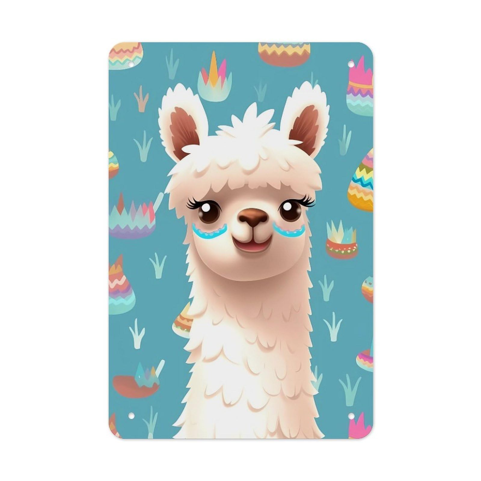 QMNLKH Alpaca Patterm Plaques for Wall Decor, Personalized Metal Tin Sign for Home, Multifunctional Poster for Office, Fashion Painting for Hallway, Wall Art Pictures, 7.9x11.8Inch
