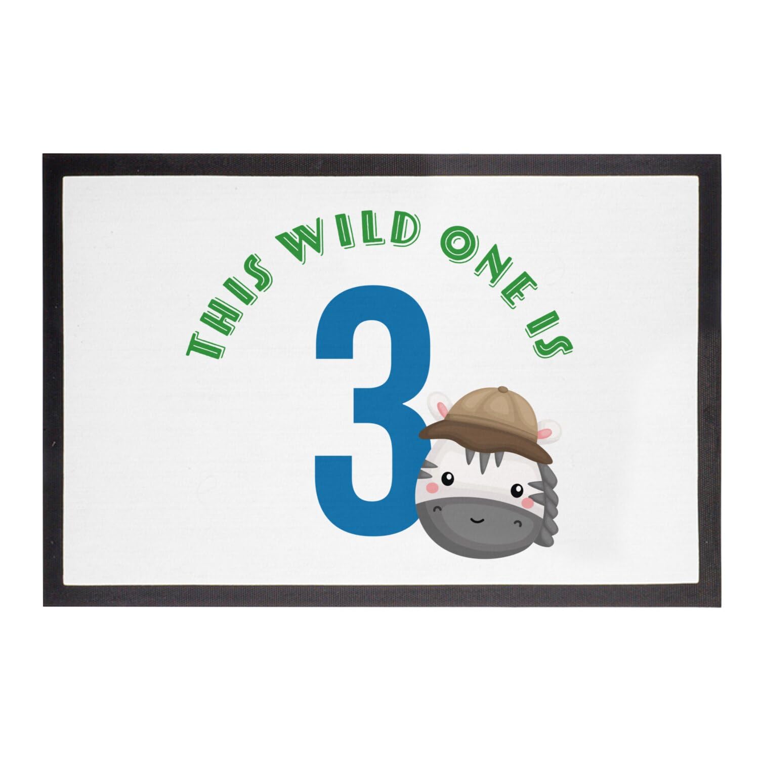Paillasson blanc 60x40cm tapis anniversaire safari 3 ans