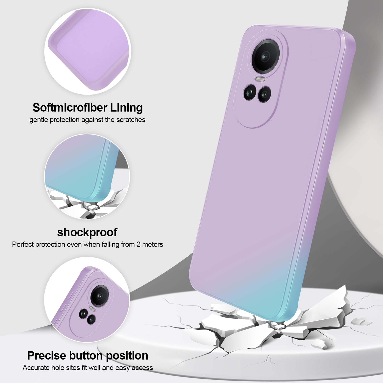GiiYoon Cover for Oppo Reno 10 5G / Reno 10 Pro 5G Silicone Case, Shockproof Slim TPU Silicone Case with Fibre Inner Layer and Camera Protection, Purple - 2