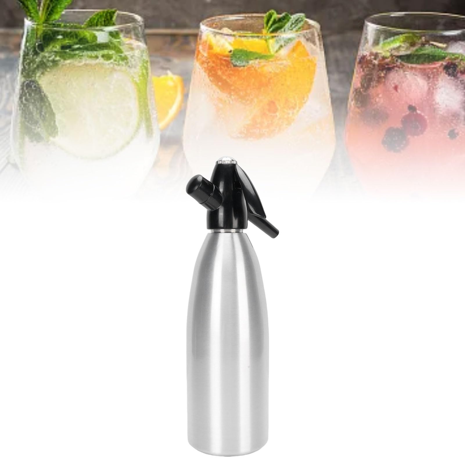 Eujgoov Sifón de Soda, Máquina Portátil de Agua con Gas de 1 Litro, Máquina Carbonatada de Aluminio para Acampar en Casa, Perfecta para Cócteles y Bebidas de Bricolaje