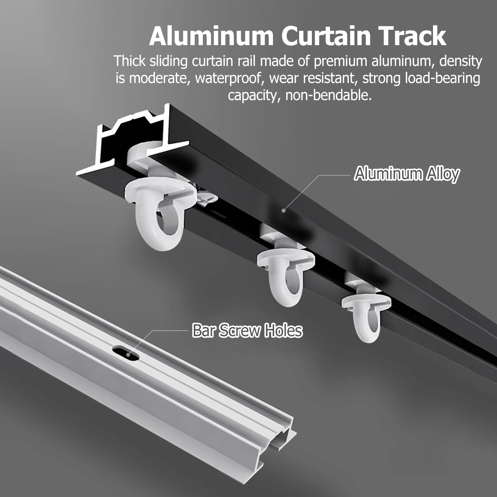 Aluminiowy przesuwny, regulowany, 19 m, zaciemniający drążek działowy do prywatności, system montażu na suficie, do zasłon i kurtek (czarny 8,8 m)