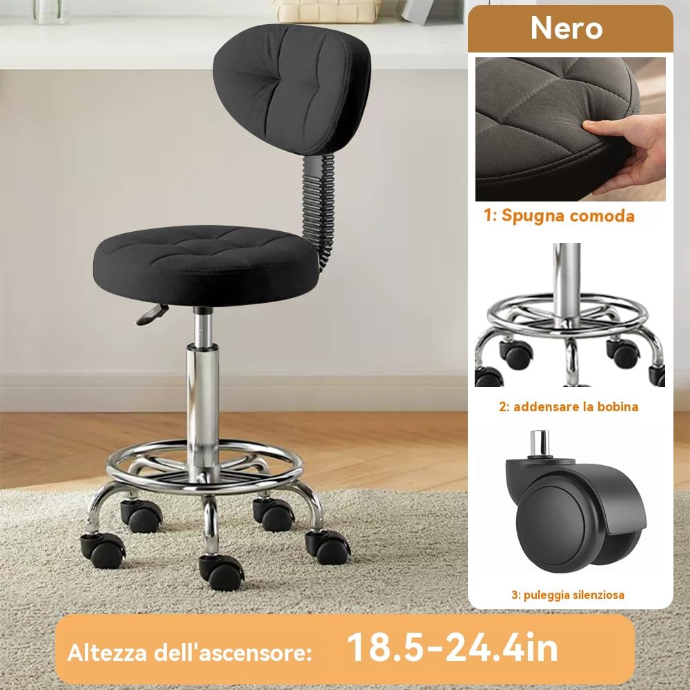 Sedia da Ufficio da Disegno con Supporto Schienale e Poggiapiedi - Sedia da Scrivano Multifunzione,Sedia per Casa con Cuscino Spesso per Casa,Bar,Cucina o Negozio(Nero,Conf. da 2)