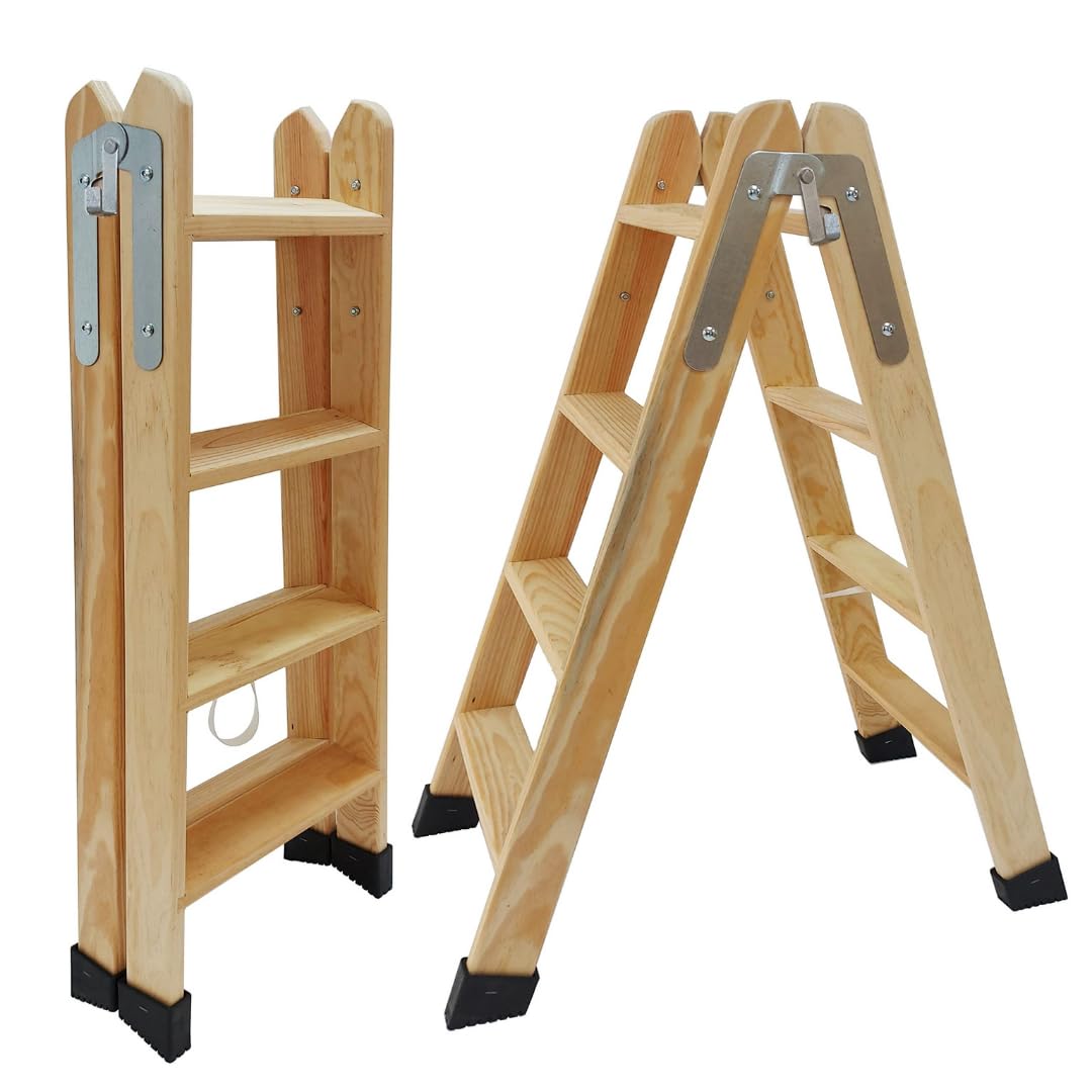 BTF Escaliers en Bois de pin Double montée certifiés |Idéal pour Les Professionnels Peintre, scayoliste, électricien ou même pour Votre Maison! (4+4 Marches)