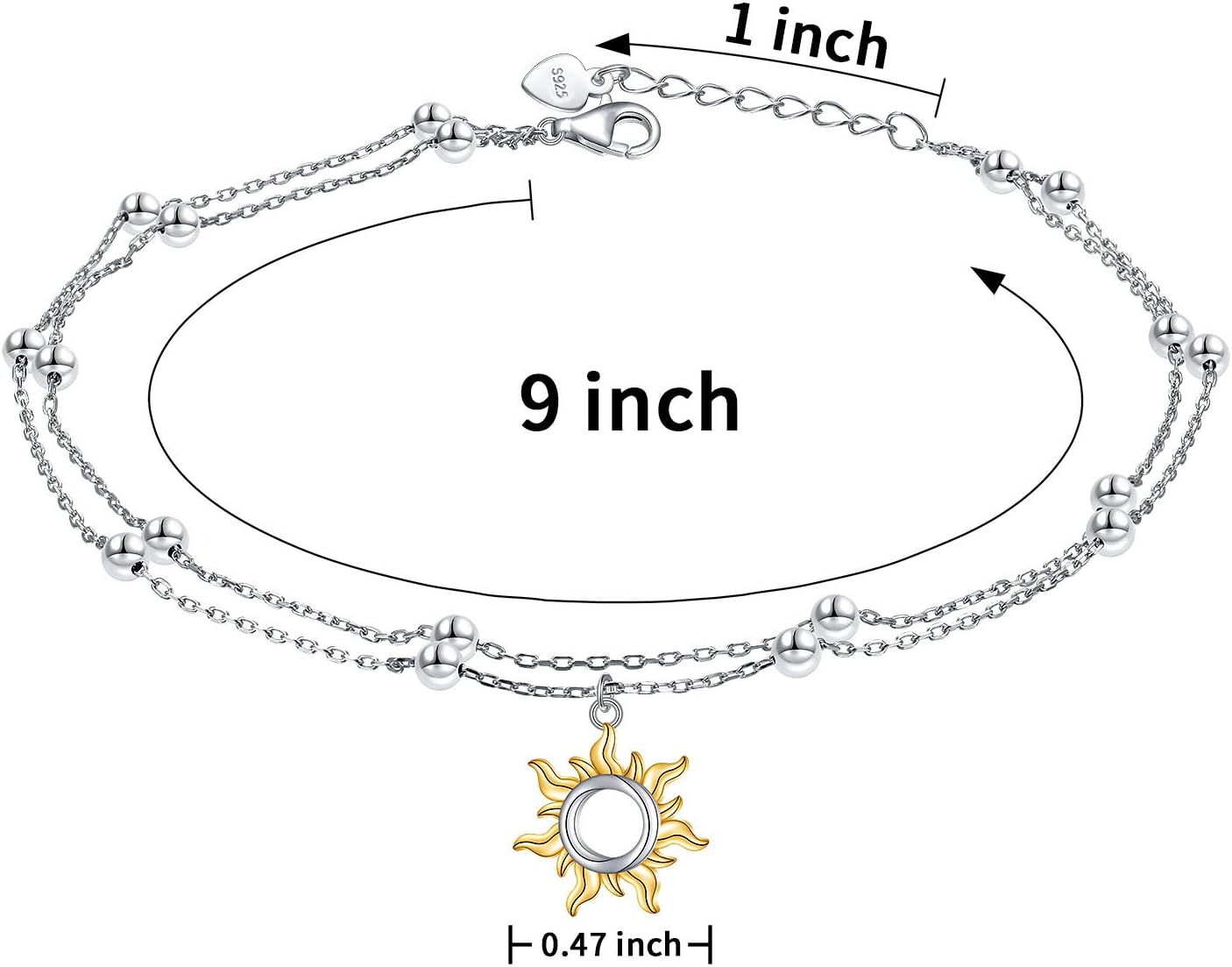 FLYOW Sun/Star and Moon Layered Anklet 925 Sterling Silver for Women Adjustable Beads Ankle Bracelet Boho Beach Foot Chain Charm Jewelry Christmas Birthday Gifts - Image 6