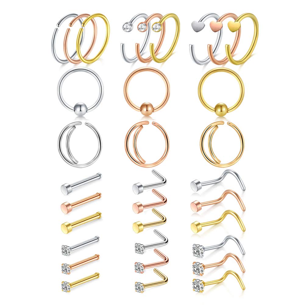 Buy Incaton 20G Nose Rings Hoop LShaped Nose Rings Studs Screw Stainless Steel Nose Piercing