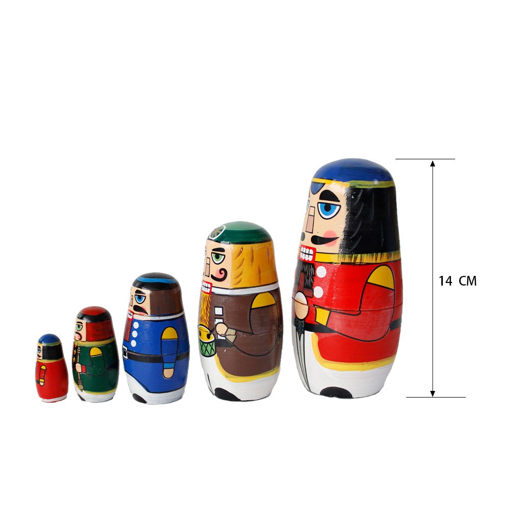 FunnyGoo Bambola per nidificazione di legno fatta a mano colorata Kit di bambole russe di Natale Decorazione di regalo di Natale (soldato Schiaccianoci)