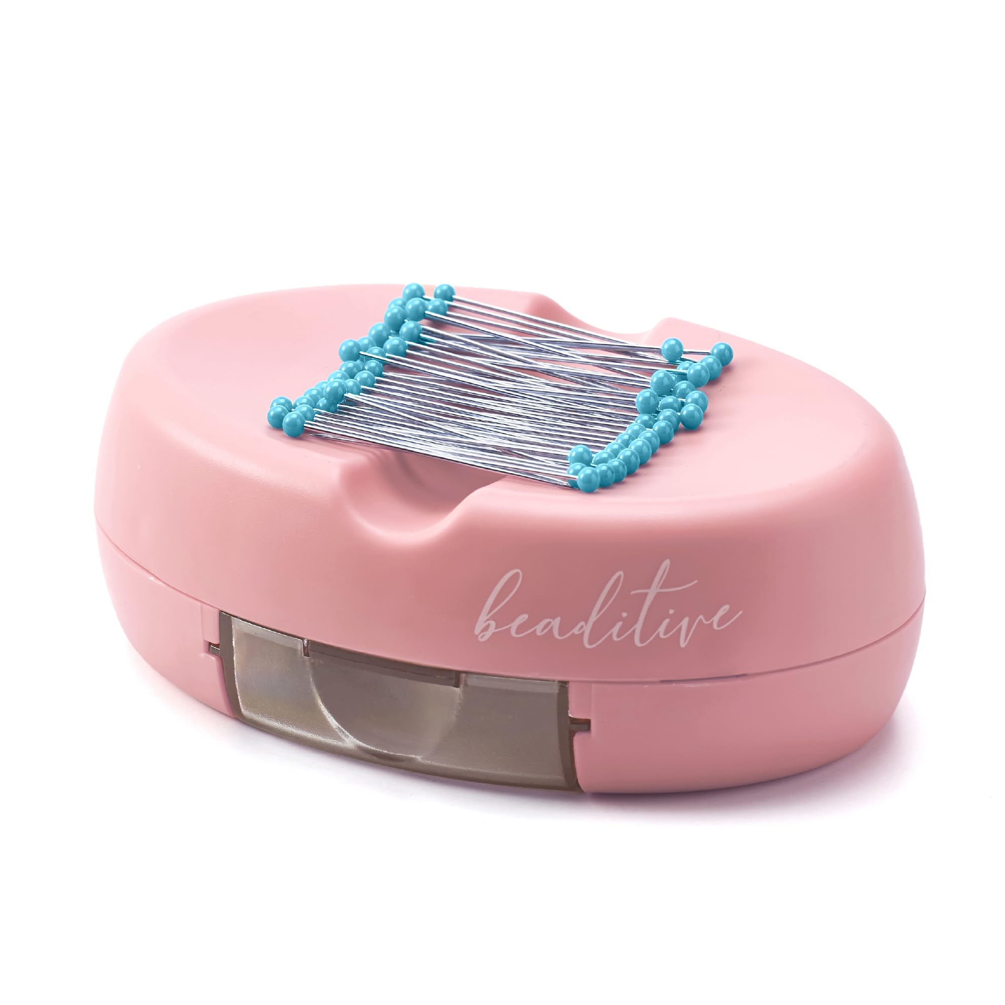 Beaditive Magnetic Pin Cushion with Drawer - Strong Magnet Pin Holder Cushions for Sewing - 50 Glass Head Quilting Pins Included - Chic Pincushion Caddy for Sewing Pins, Paper Clips, Screws – Pink