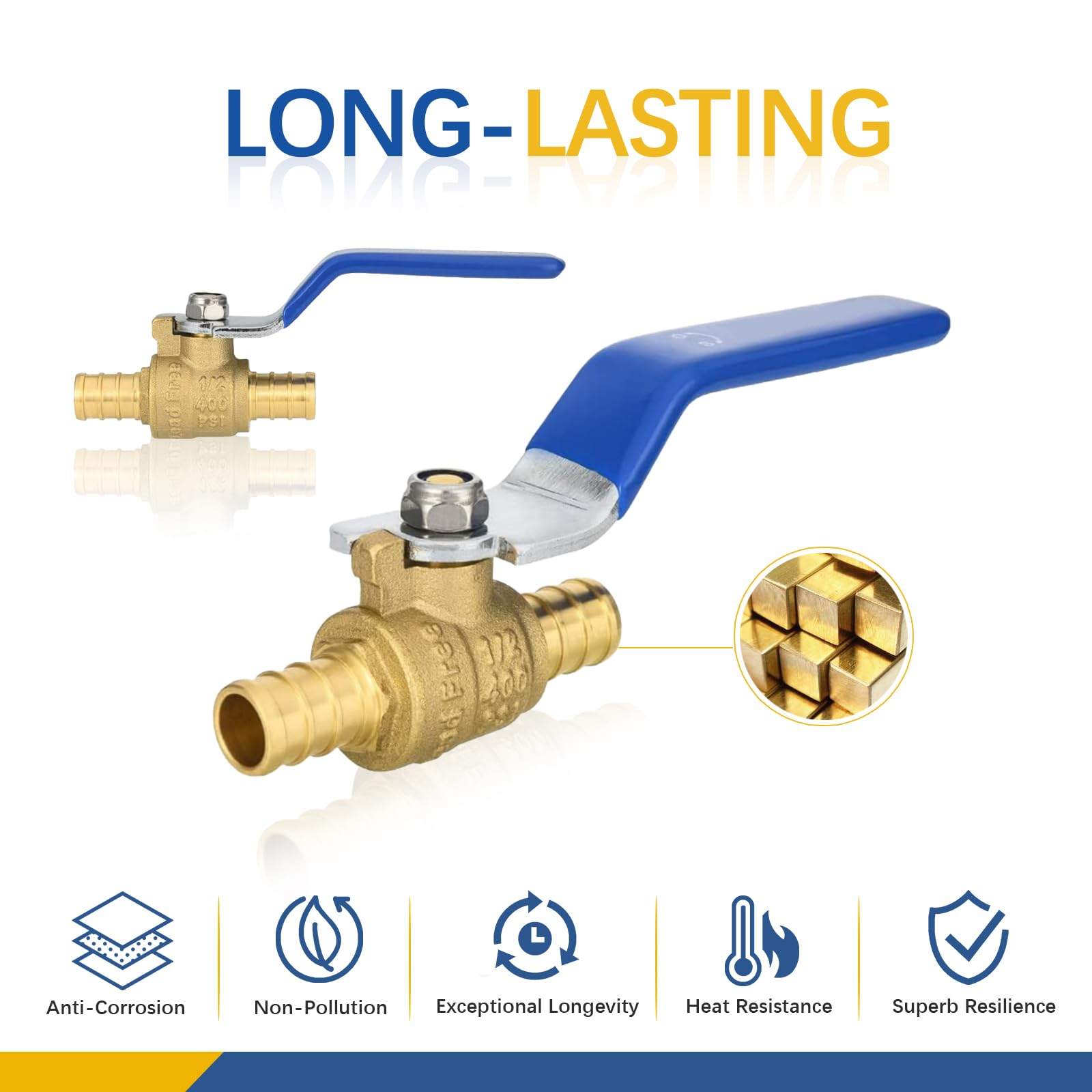 Válvula de Bola de crimpado PEX, válvula de Cierre de Paso Completo PEX de 1/2 Pulgada (Paquete de 2, manija Azul) (VALVE009-2Pack)