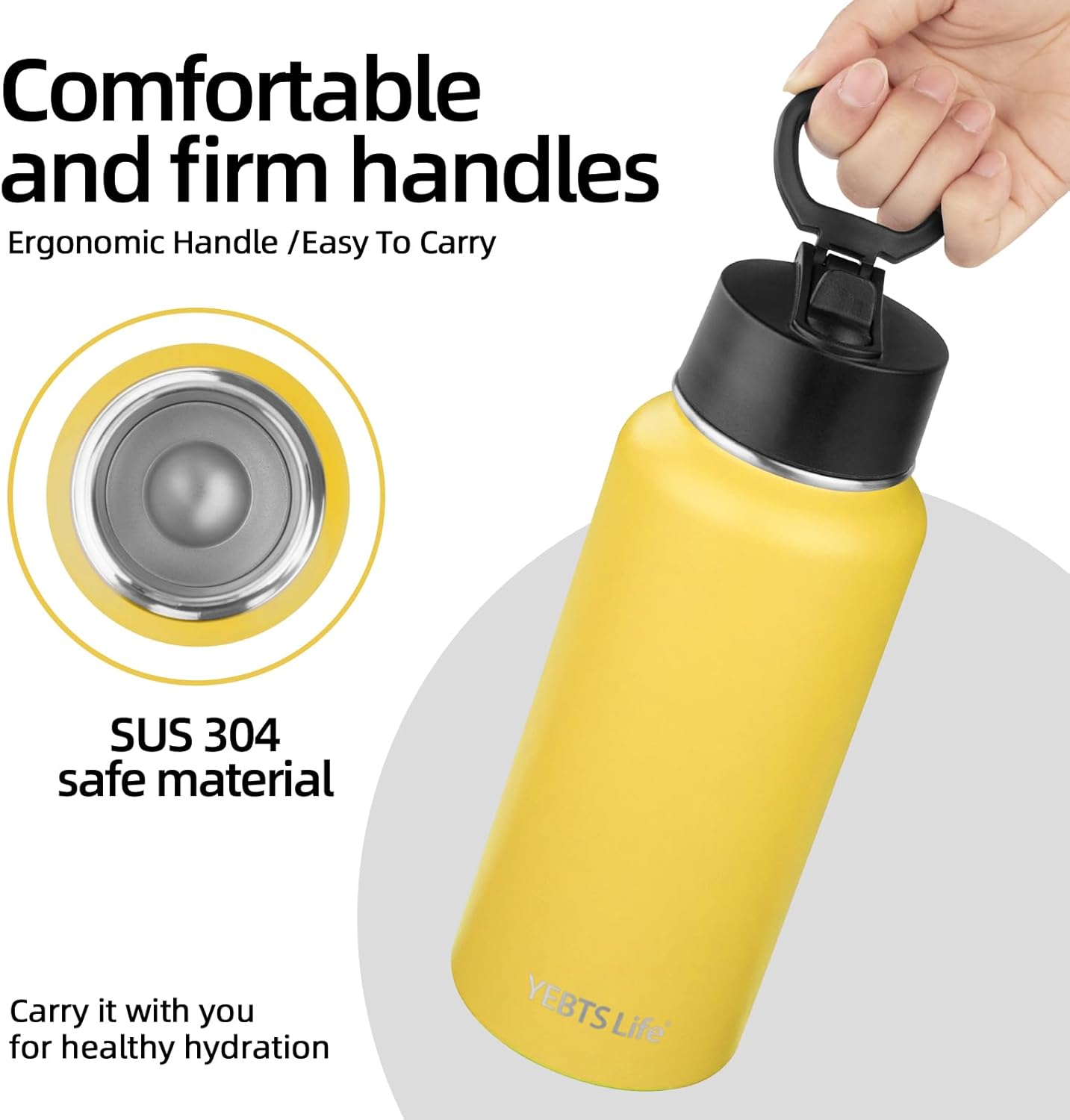 Insulated Water Bottle With Straw,32 oz Vacuum Insulated Stainless Steel Sports Water Flask,Keeps Cold and Hot,Metal Water Bottle Wide Mouth for Gym Travel Camping (Yellow) - Image 4