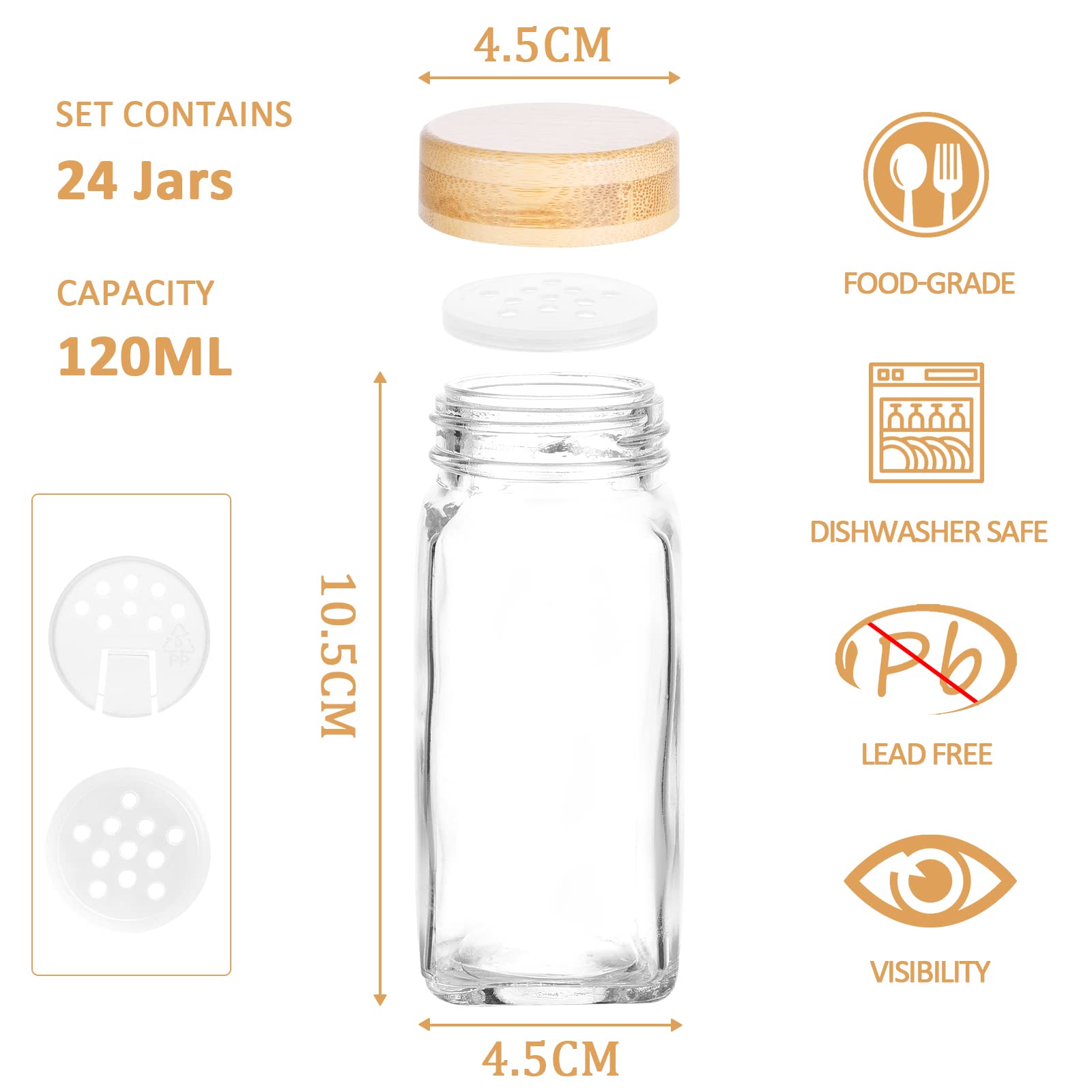 Set 12 Barattoli Spezie In Vetro Con Coperchio Bambù - 120 Ml - Etichette E Pennarello Bianco Inclusi - Foto 6