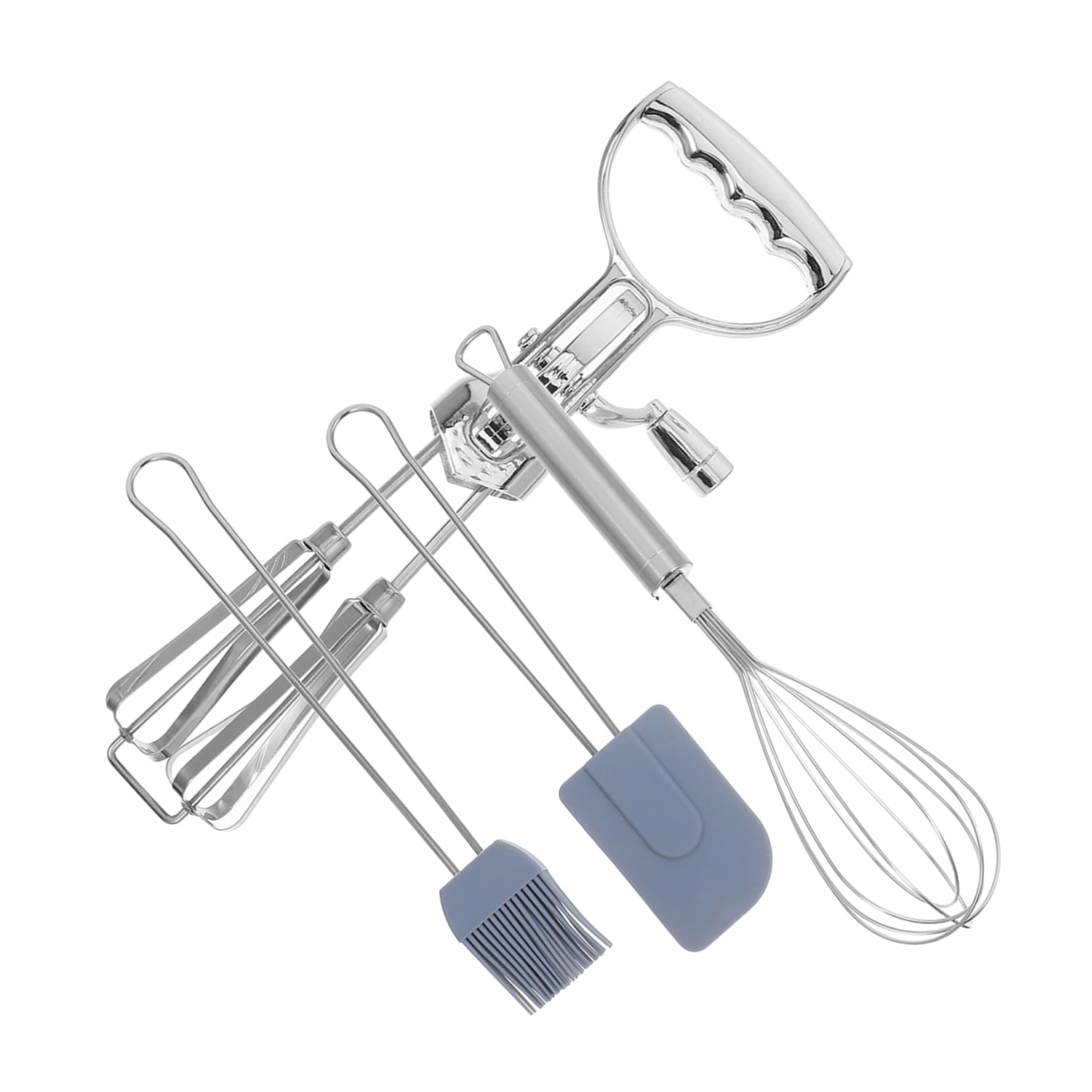4pièces Fouet à Œufs Manuel Rotatif Ensemble de Cuisine avec Brosse Silicone et Spatule Ustensiles pour Pâtisserie Maison