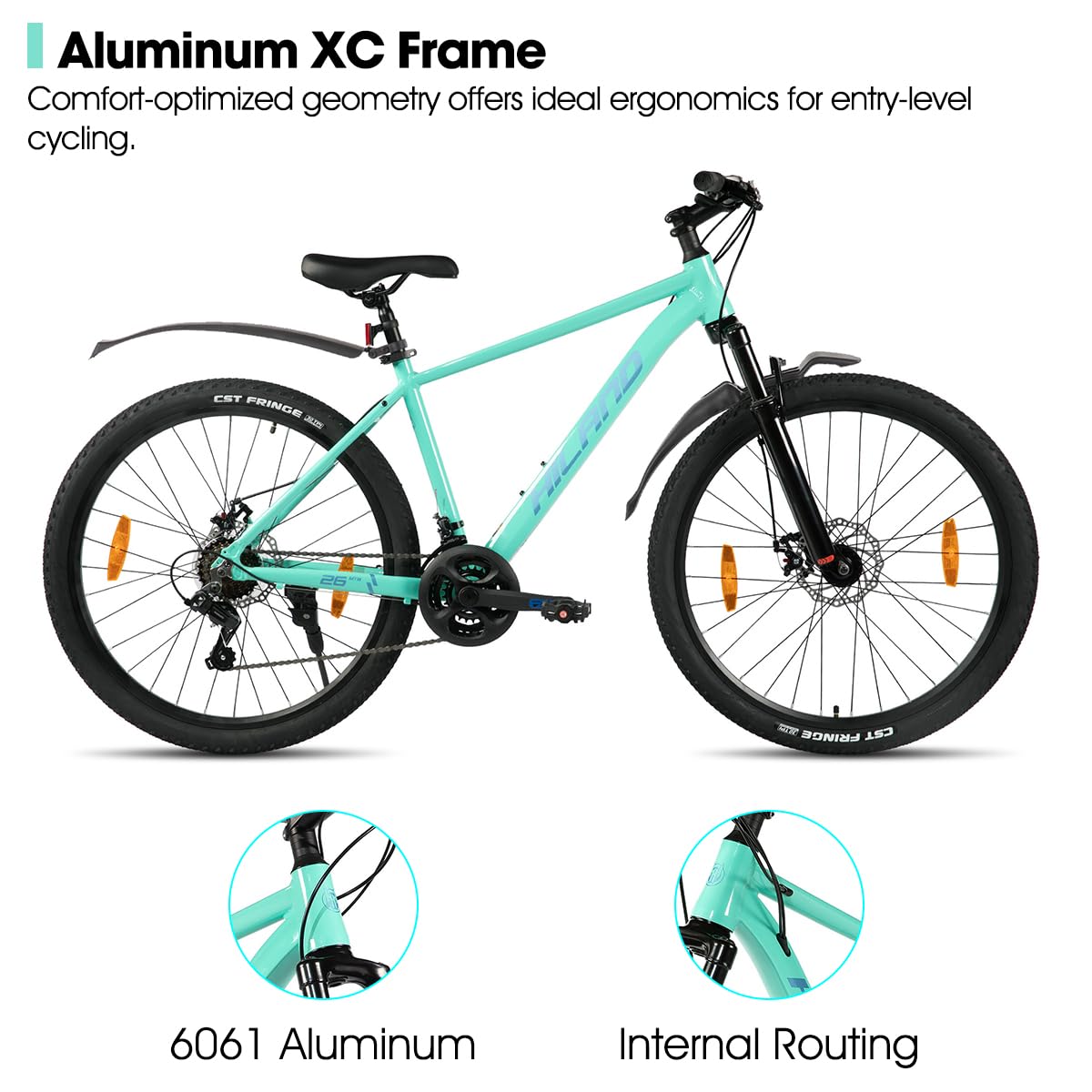 HILAND 26/27,5 Zoll Mountainbike für Frauen Männer Erwachsene, 21 Gang MTB mit Aluminiumrahmen, Doppelscheibenbremsen, Herren und Damen Mountainbike, Schwarz/Grün/Blau/Lila