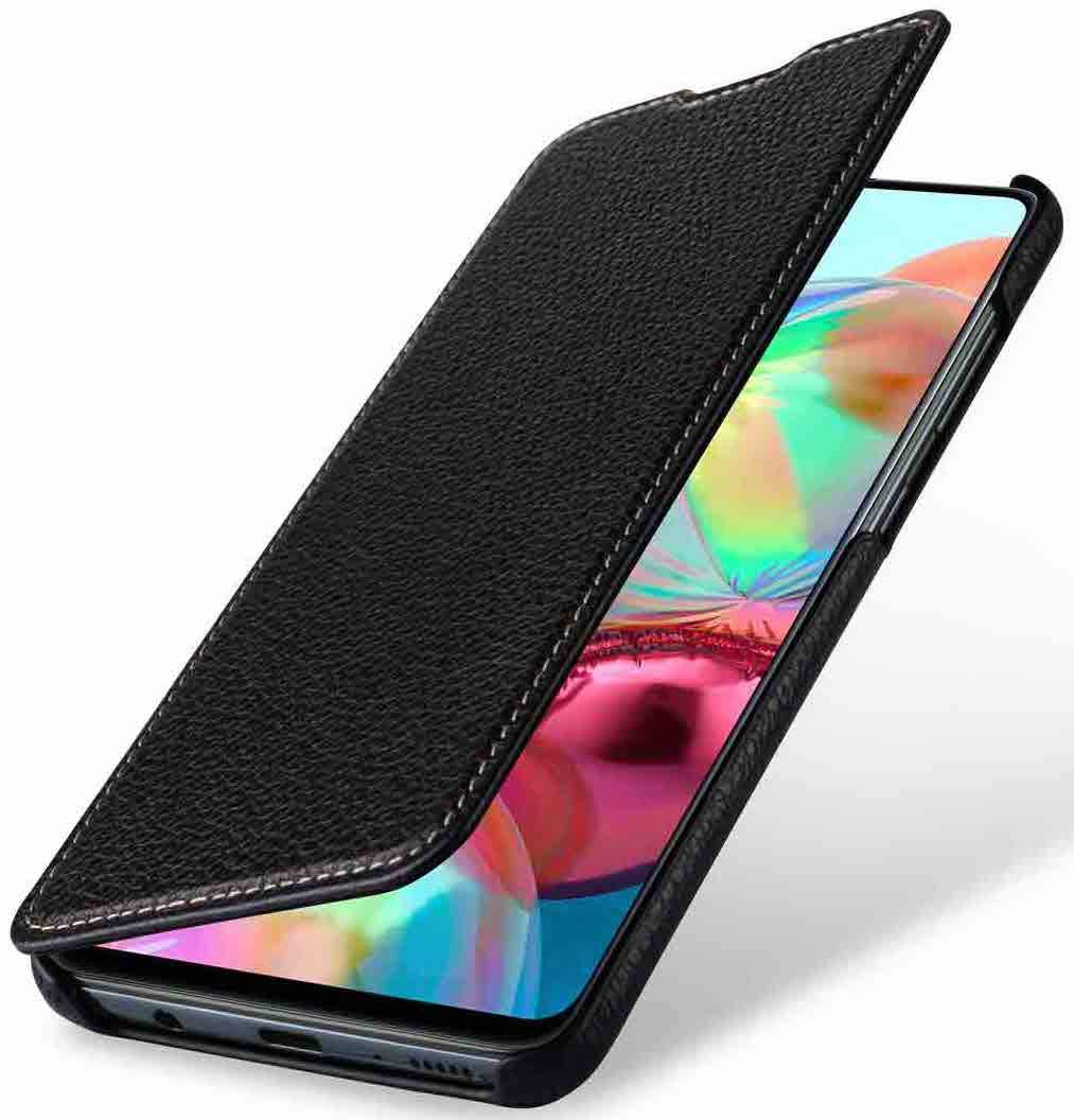StilGut Book Type Flip Case for Galaxy A71, Genuine Leather Galaxy A71 Case, Black