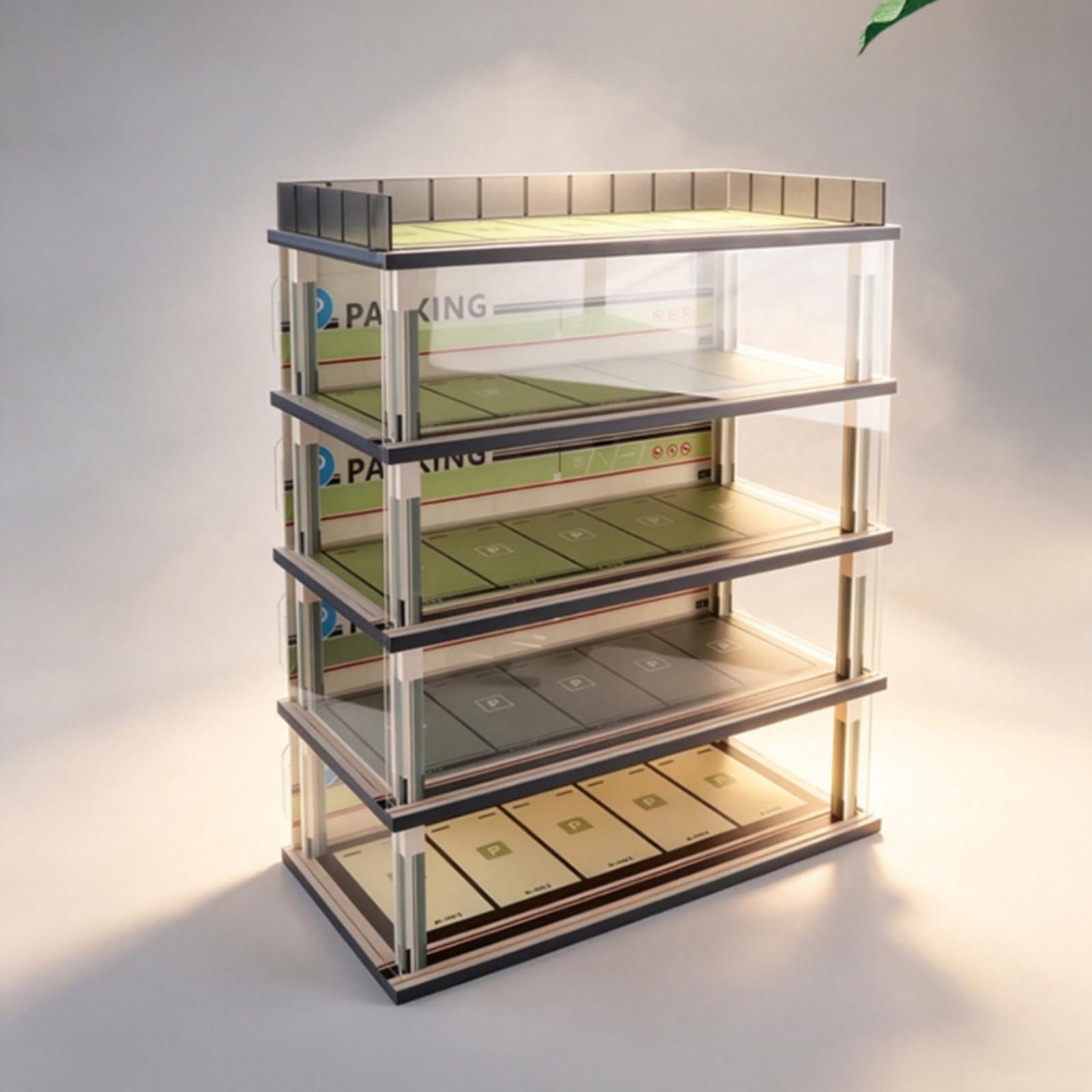 Espositore Auto Modellini Multi Livello Vetrina Garage Parcheggio Teche Scatola in Legno con Luce Layout Realistico E Pannelli in Acrilico Adatto per Collezionisti Studio, Cinque Piani