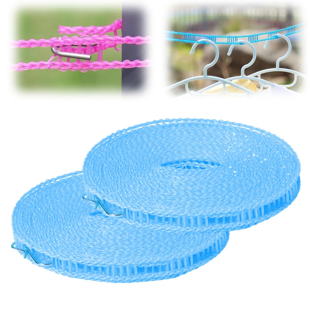 Easy Hang Clothesline, 2024 New Portable Clothesline for Outdoor & Home, Windproof Non-Slip Clothesline 32 ft Retractable Clothesline for Indoor Outdoor Travel Camping (Blue 2 PCS, 5 M)