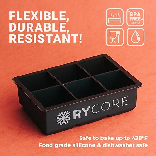 Miniatura 3 de Paquete de moldes cuadrados grandes para cubitos de hielo, 6 cubos, color negro, perfecto para whisky, cócteles, bourbon  Bandeja de hielo grande de