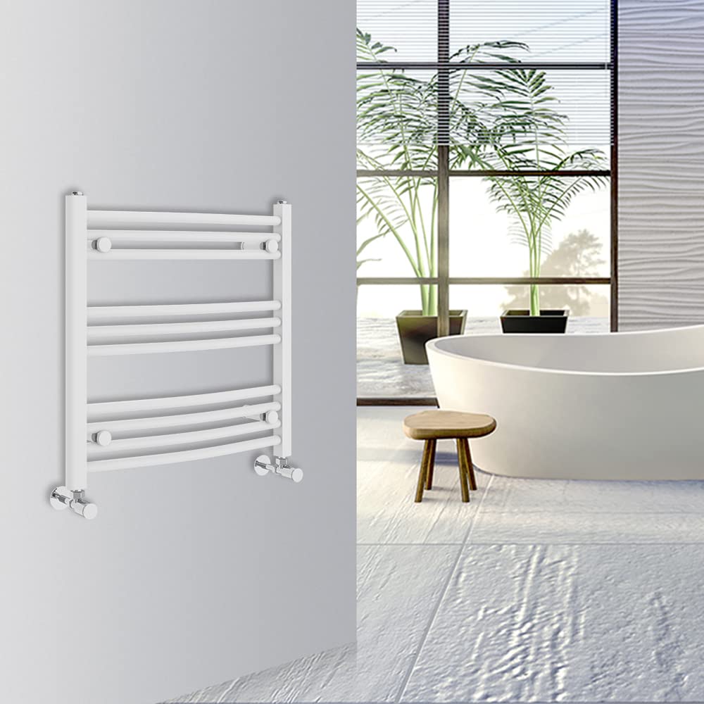 Warmehaus Curved Bathroom Heated Towel Rail Warmer Radiator Central Heating 600x600mm - White