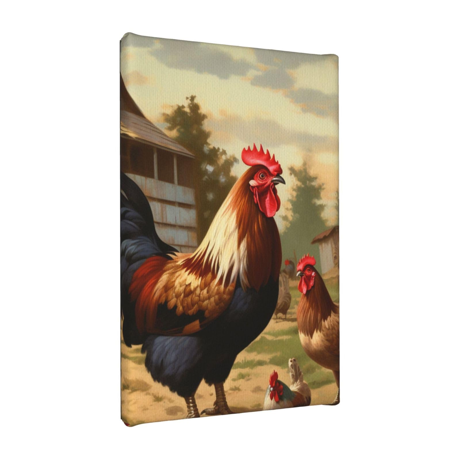 YKLJG Farm Print Chicken And Rooster Printed Wall Art Canvas Painting 20x30 CM Wooden Framed Picture Painting Artwork Prints for Bedroom Kitchen Home Office Decor